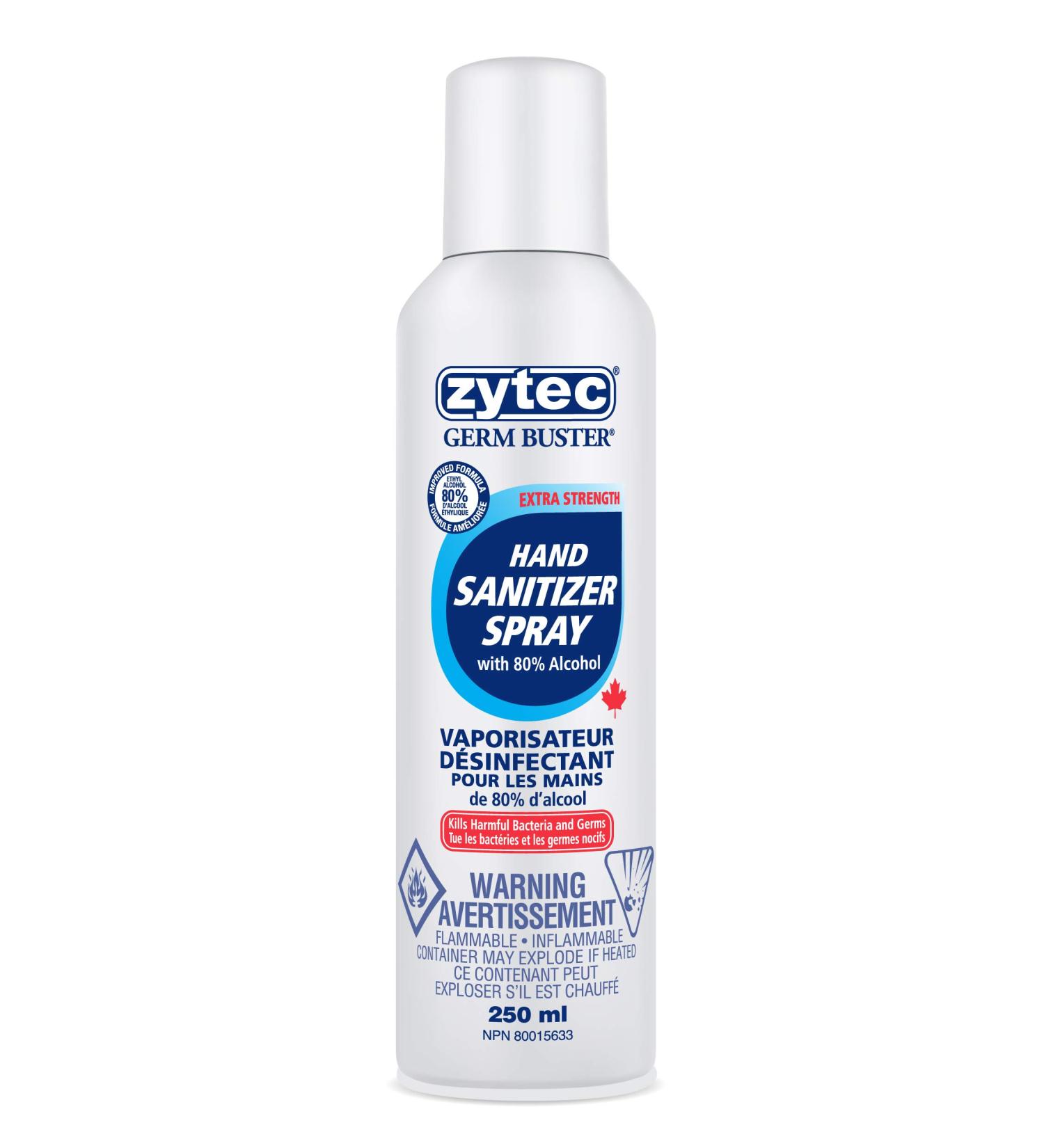 zytec Germ Buster Hand Sanitizer Spray 80% alcohol 250 milliliter (01345) 250 ml (Pack of 1) - Buy Online on GoSupps.com