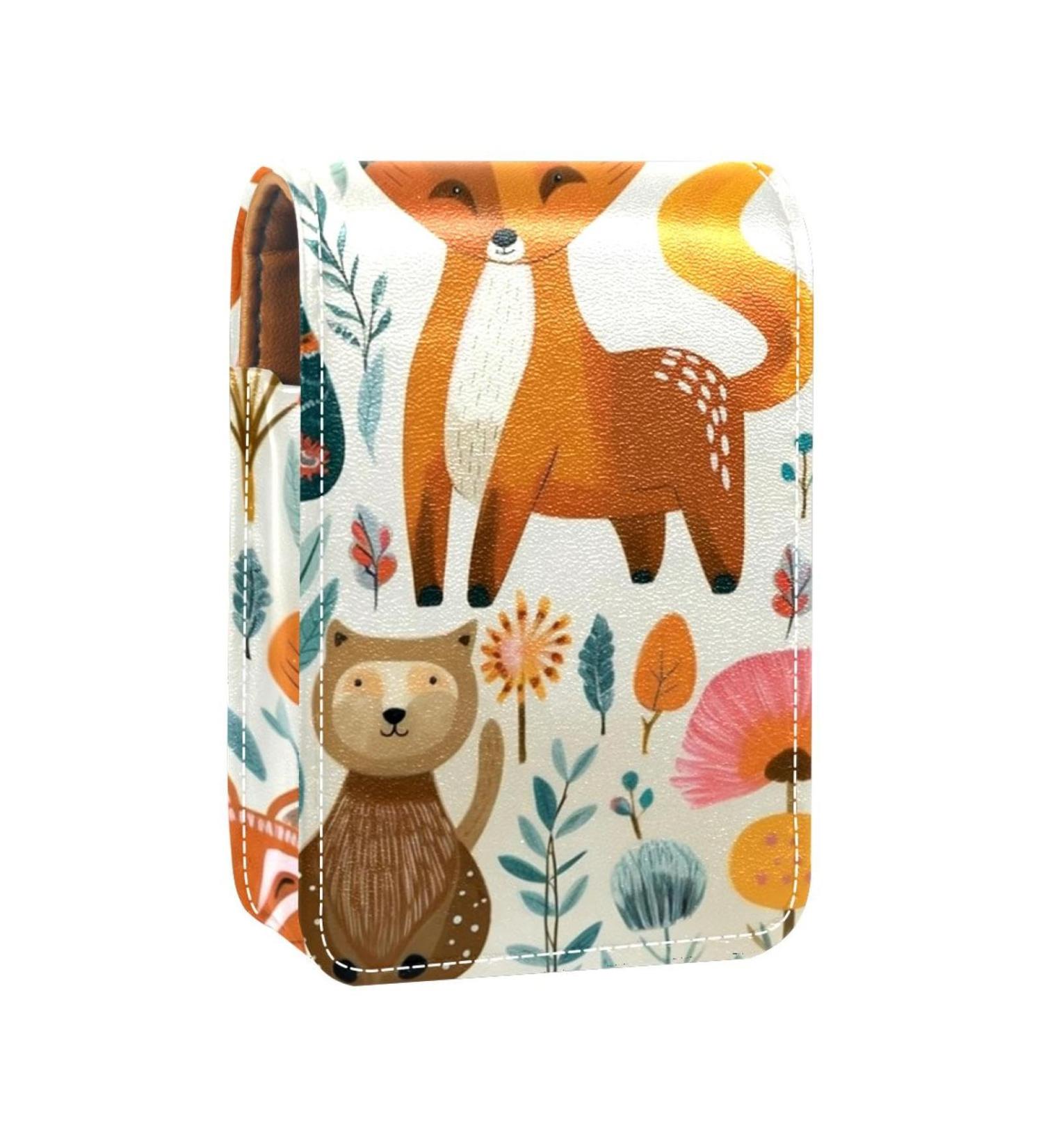 Colorful Fox Leather Lipstick Case | Mini Lip Gloss Organizer with Mirror - Perfect for Travel | J211v2eahr - Buy Online on GoSupps.com