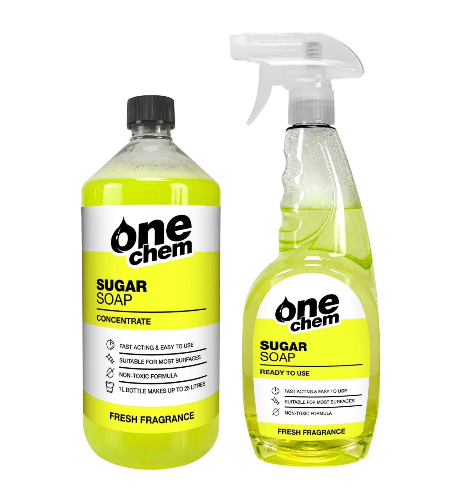One Chem - Sugar Soap Concentrate1 Litre with 750ml Ready to Use - Cleaning Walls Grease Grime Dirt and Stain Remover Kitchen Degreaser Versatile Cleaner