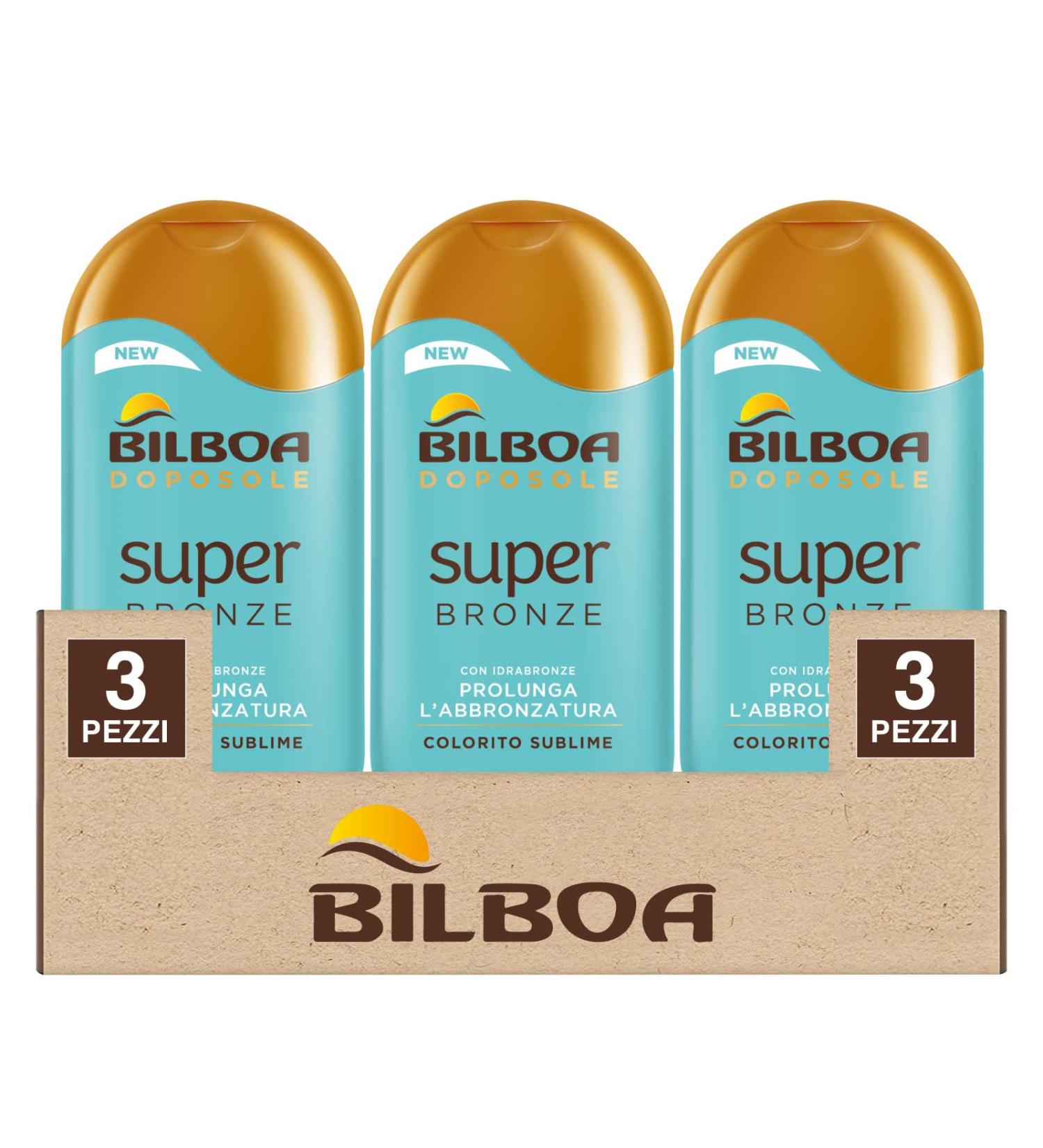Bilboa After Sun Super Bronze with Hydrabronze and Beta-Carotene retains tan and hydrates the complexion and prepares the skin against sun exposure for dehydrated skin - Pack of 3