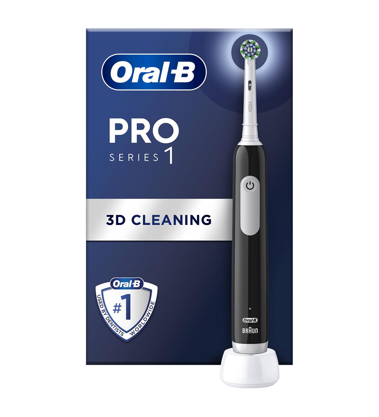 Oral-B Pro 1 Electric Toothbrush Set for Adults | 3D Cleaning, Gum Pressure Control | Christmas Gift | 2 Pin UK Plug | Black - 3 Piece Set - Buy Online on GoSupps.com