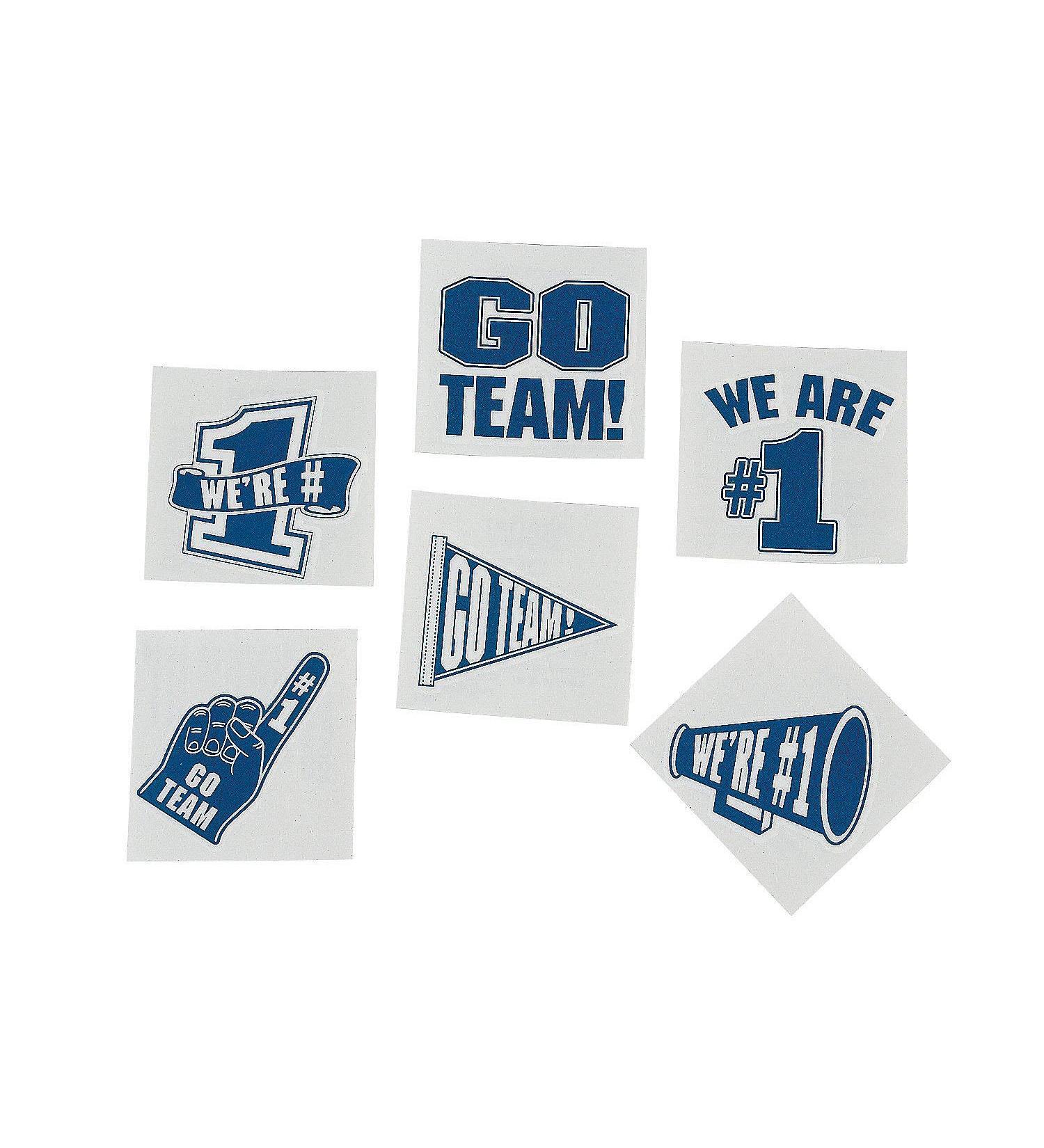 Blue Go Team We Are Number 1 Tattoos (set of 72) School Spirit Supplies