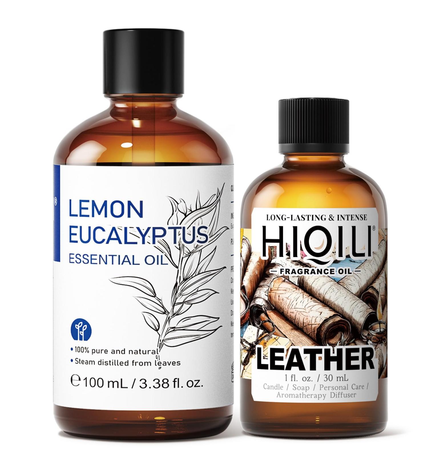 HIQILI 100ML Lemon Eucalyptus Essential Oil & 30ML Leather Fragrance Oil for DIY Diffuser - Buy Online on GoSupps.com