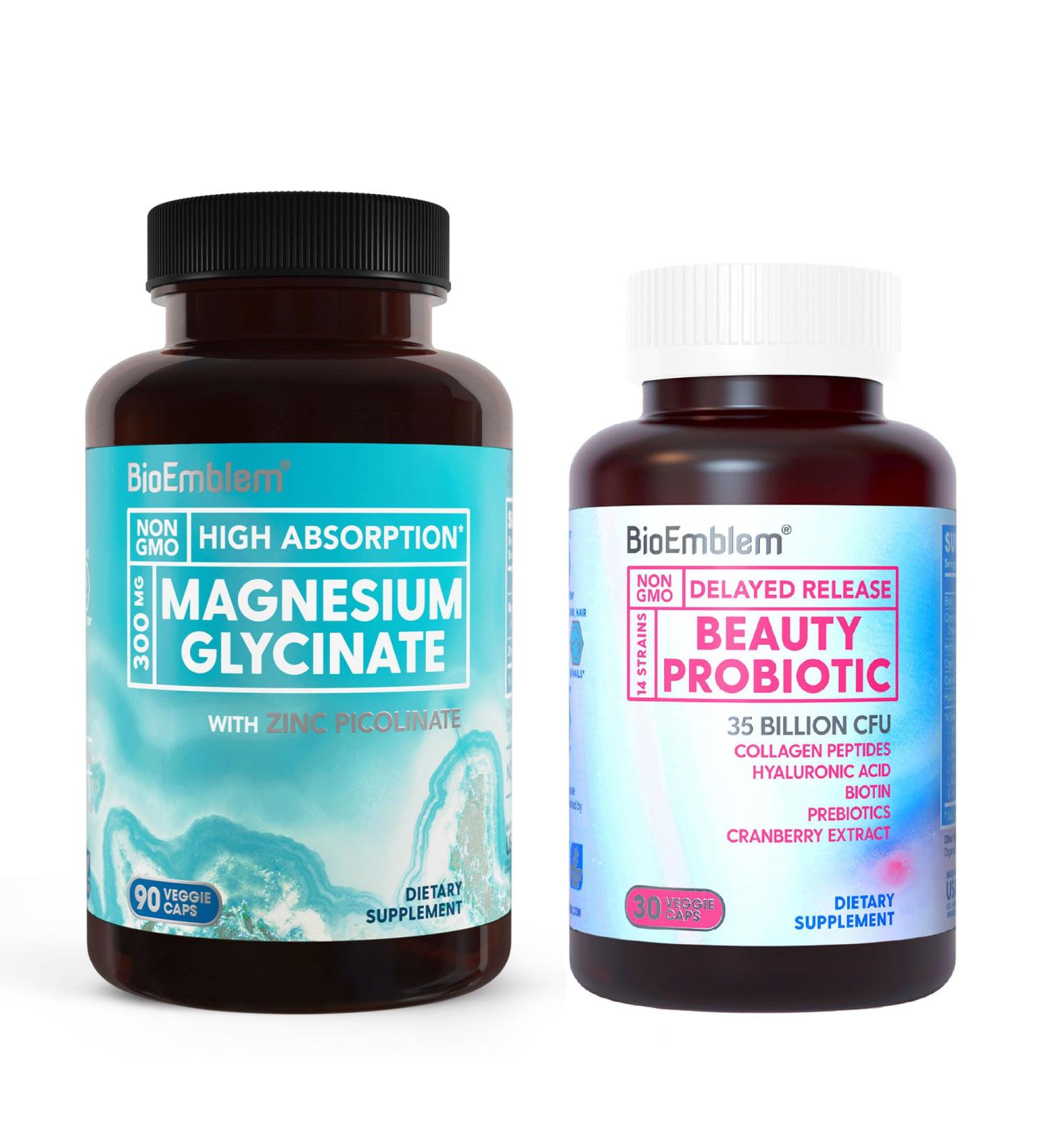 BioEmblem Magnesium Glycinate with Zinc and Beauty Probiotics - Buy Online on GoSupps.com