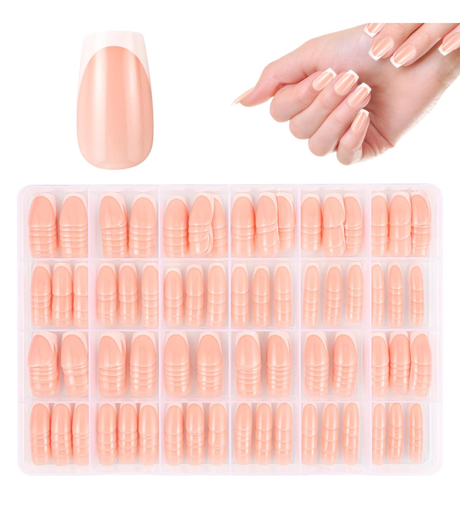 JSRQT 360 Pieces French Tip False Nails Artificial Acrylic French Nails Stick on Nails Nude Color Full Cover Fake Nails Tips for Women Girls Press on Nails Square Long Nail Art Manicure Decorations - Buy Online on GoSupps.com