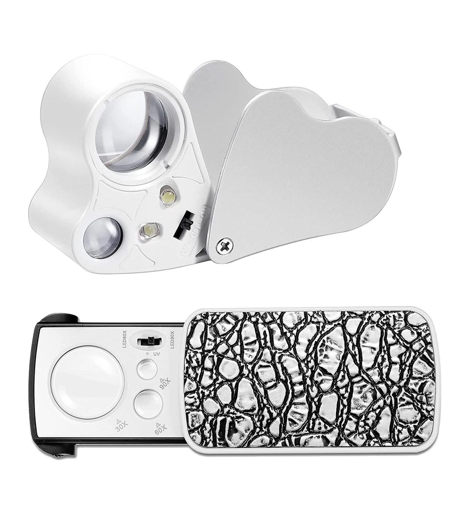 Plauauyt 2 Pieces Jewelers Loupe 30X 60X 90X Jewelers Eye Loupe Magnifier Jewelry Magnifying Glass Loop LED Light - Buy Online on GoSupps.com