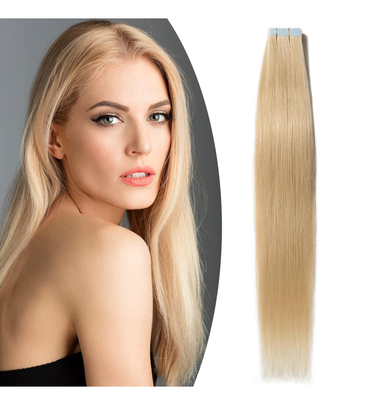 SEGO TAPE Extensions - Remy Real Hair Glue with 10 Free Tapes | 20 Tressen 16'' (45cm) Hellblond #613 - Shop Now! - Buy Online on GoSupps.com