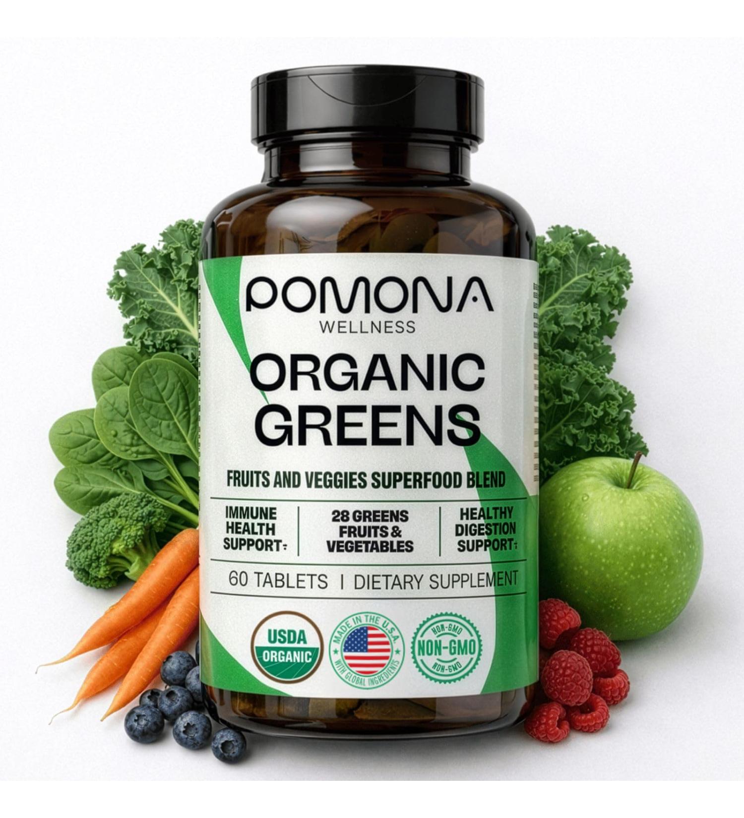 Pomona Wellness Super Greens Supplement Full of Superfood Vitamins & Minerals Fruits & Vegetable Greens Powder for Bloating and Digestion Gut Health USDA Organic Non-GMO 60 Tablets 60 Count (Pack of 1) - Buy Online on GoSupps.com
