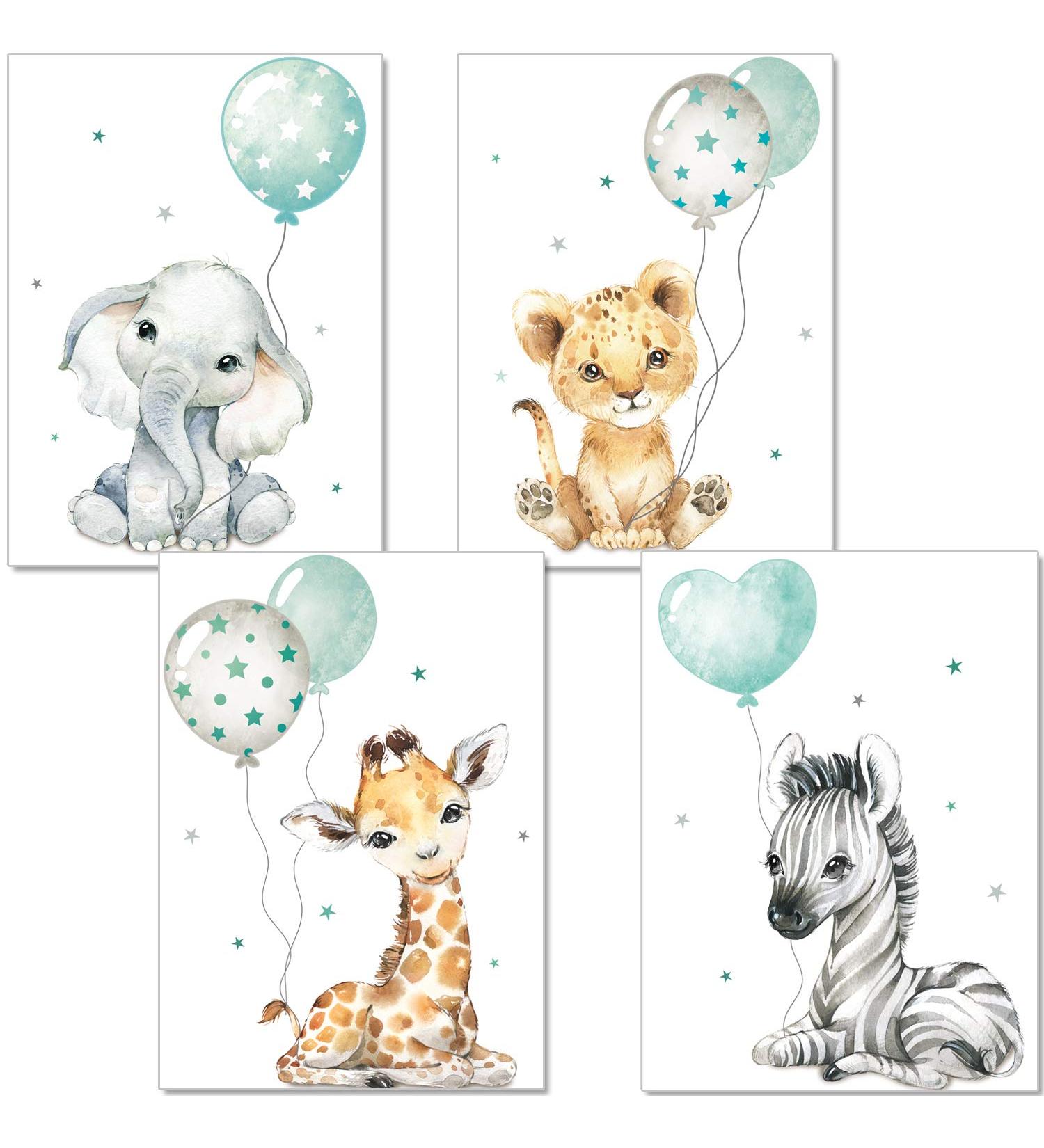 ArtPin Children's Room Decoration: Mint Green Gray Safari Jungle Animal Poster for Boys and Girls - Buy Online on GoSupps.com