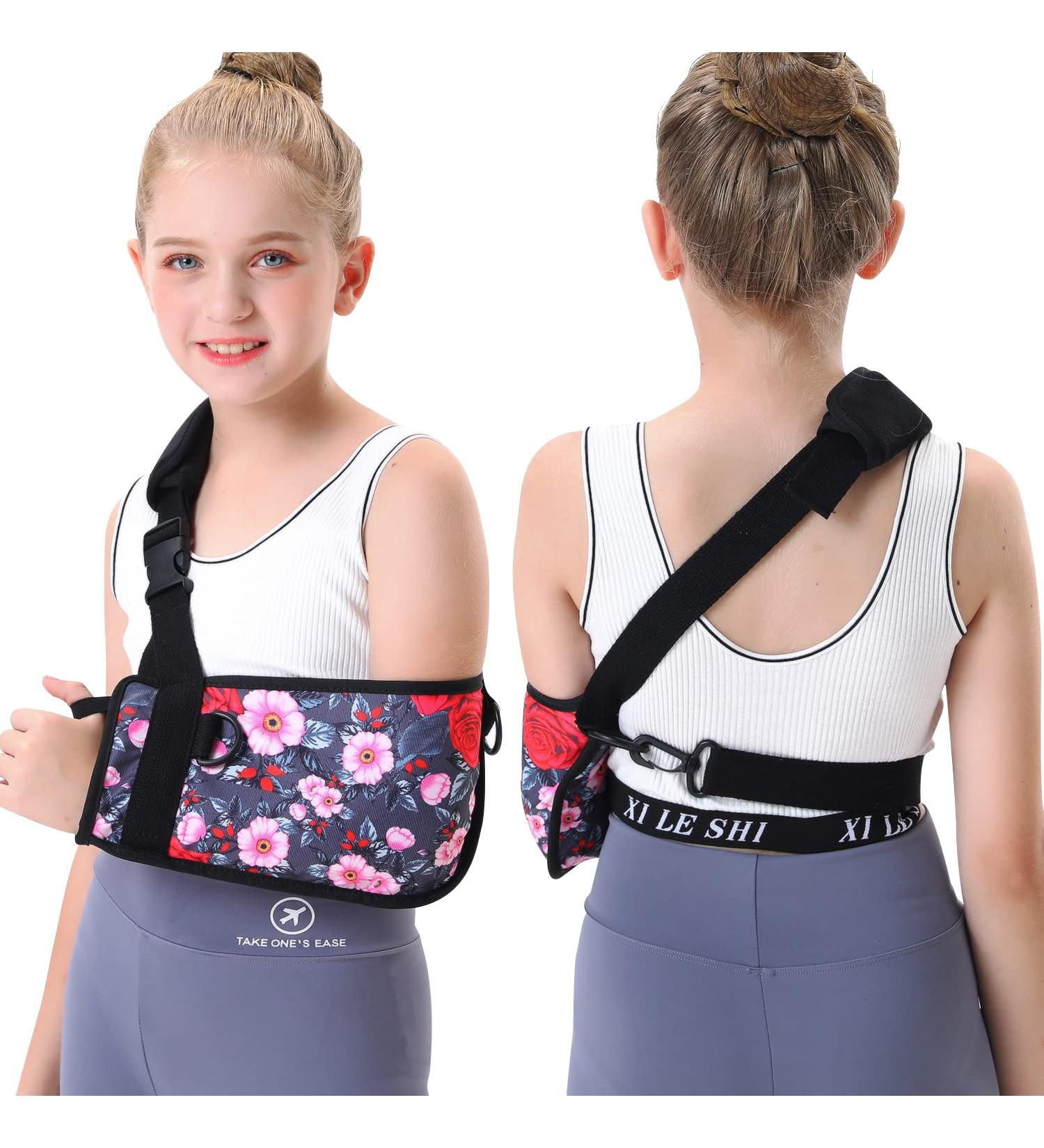 Fotgok Kids Arm Sling with Waist Belt - Shoulder Immobilizer for Children - Pediatric Breathable Support Brace - Red Rose (Large) - Buy Online on GoSupps.com