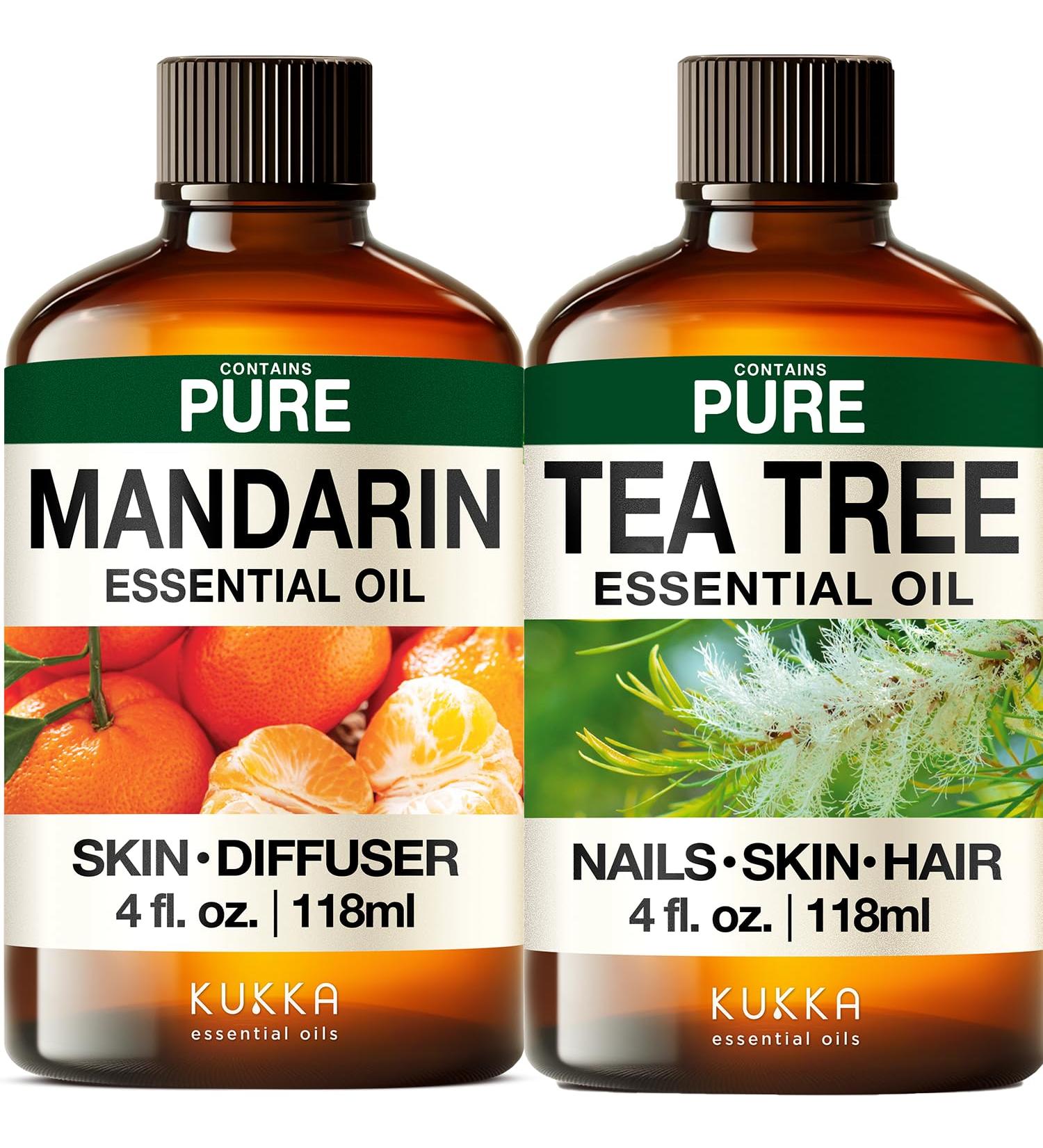Mandarin Essential Oil for Diffuse & Tea Tree Essential Oil for Diffuser Set - Aromatherapy Grade Essential Oils Set - 2X 4 Fl Oz - Kukka - Buy Online on GoSupps.com