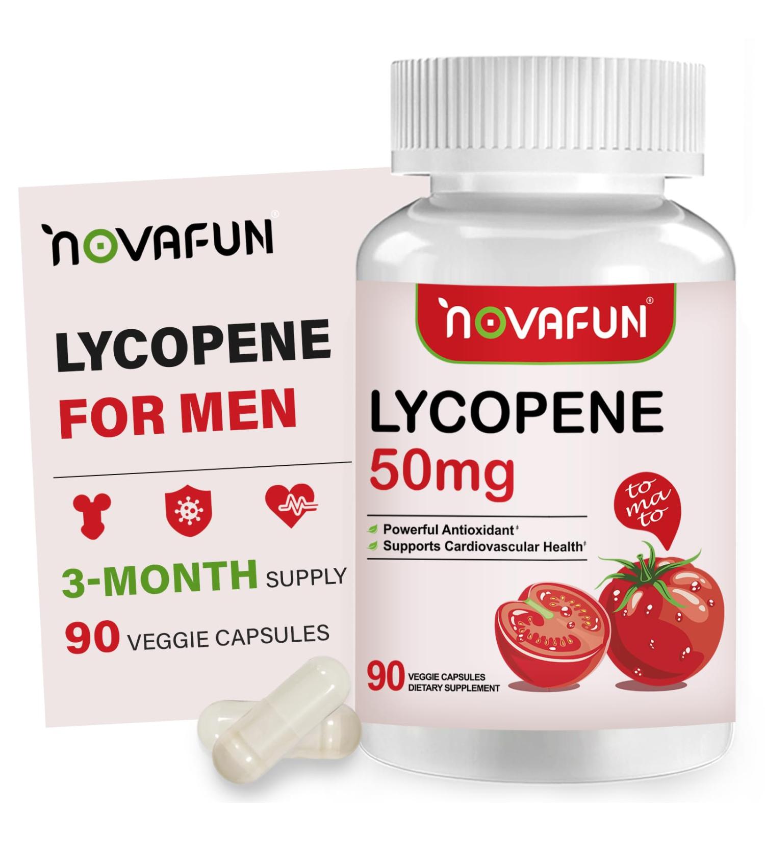 Novafun Lycopene 50mg Supplements for Men Natural Tomato Antioxidant Supplement 90 Veggie Capsules-Cardiovascular Health Immune Support & Skin Health 3 Month Supply - Buy Online on GoSupps.com