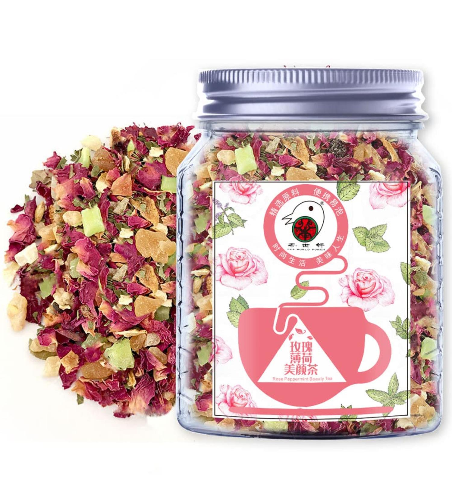 Plant Gift Rose Peppermint Beauty Tea lemon papaya mango pineapple grapes caffeine free loose leaf bulk non GMO hibiscus iced tea tea bags herbal tea health tea 70 g25oz - Buy Online on GoSupps.com