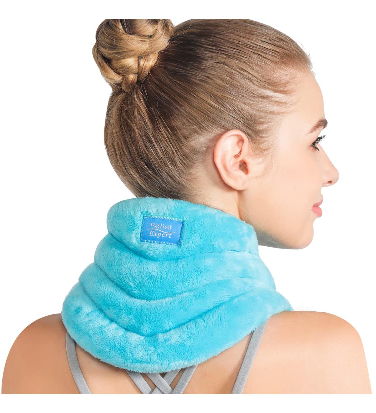 Relief Expert Hands-Free Neck Heating Pad - Microwavable Heated Neck Wrap for Pain Relief - Blue - Buy Online on GoSupps.com