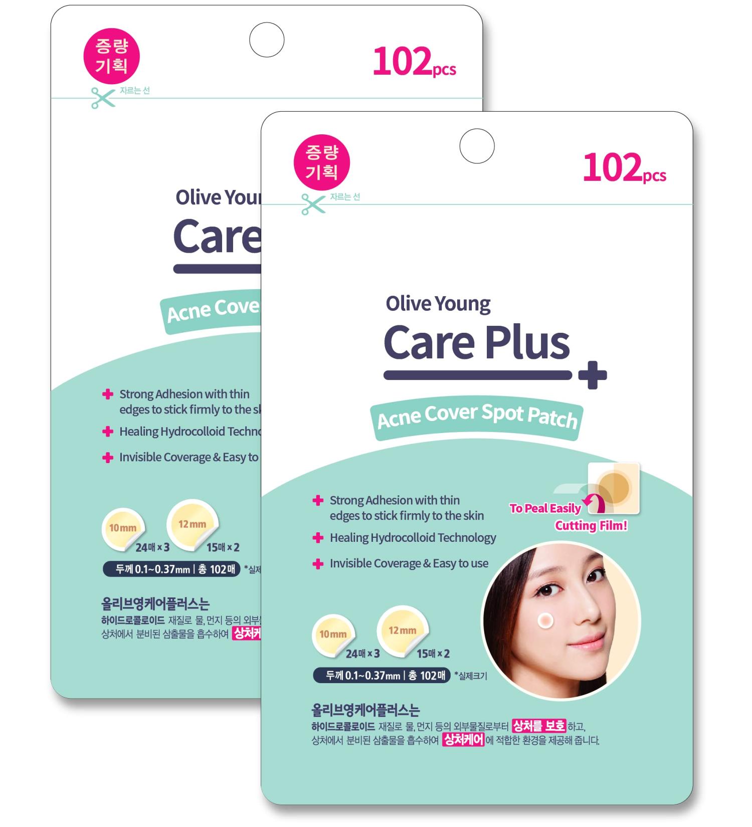 Olive Young 2 Pack Care Plus Spot Patch 102ea - Acne Pimple Absorbing Cover Patch 102 Count - Hydrocolloid Dressing for Skin Troubles - Buy Online on GoSupps.com