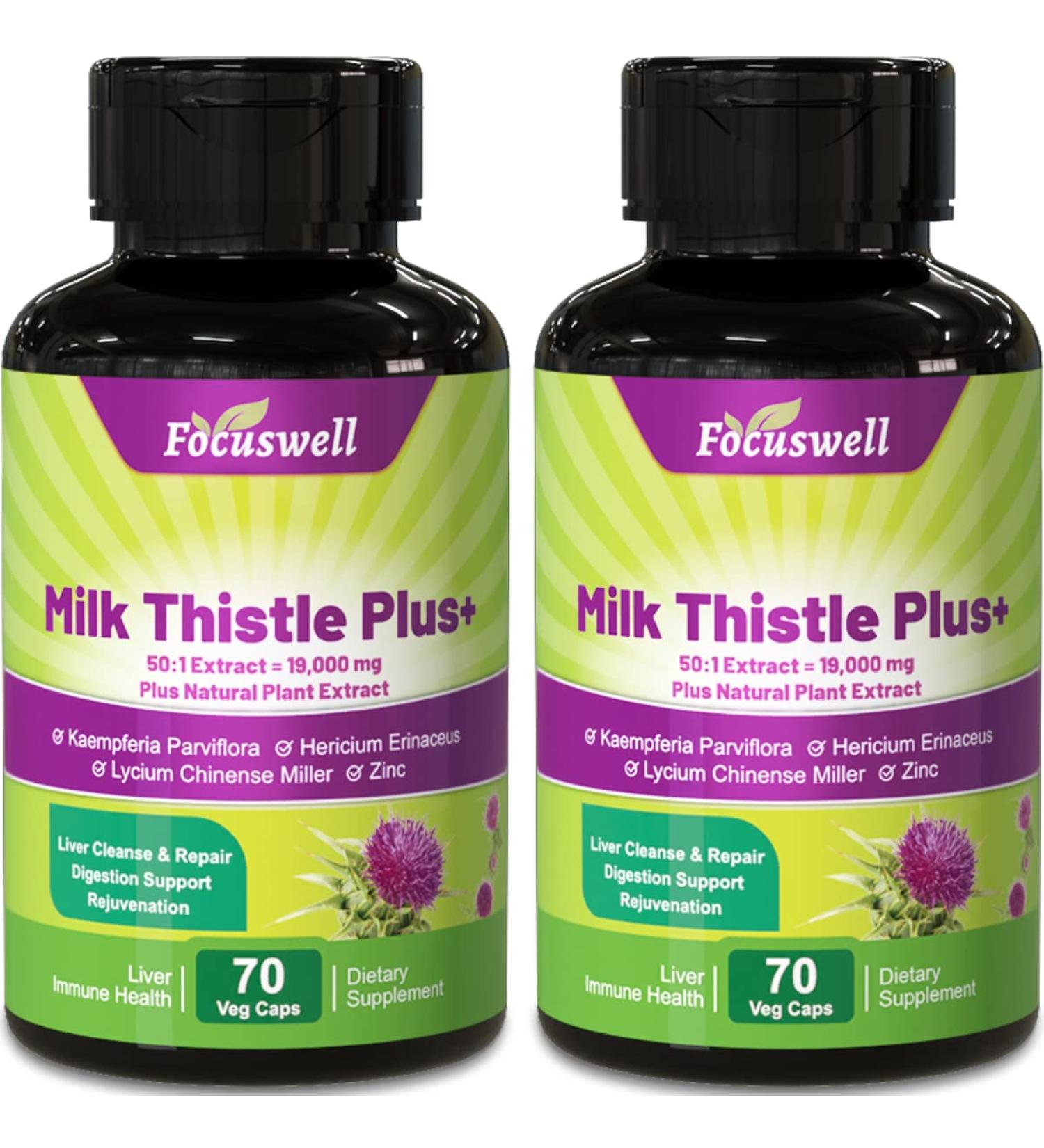 Focuswell Milk Thistle Extract 380mg 80% Silymarin Liver Cleanse & Repair Supplement - 140 Veggie Capsules (2 Pack) with Goji Berry & Zinc - Digestion Support - Buy Online on GoSupps.com