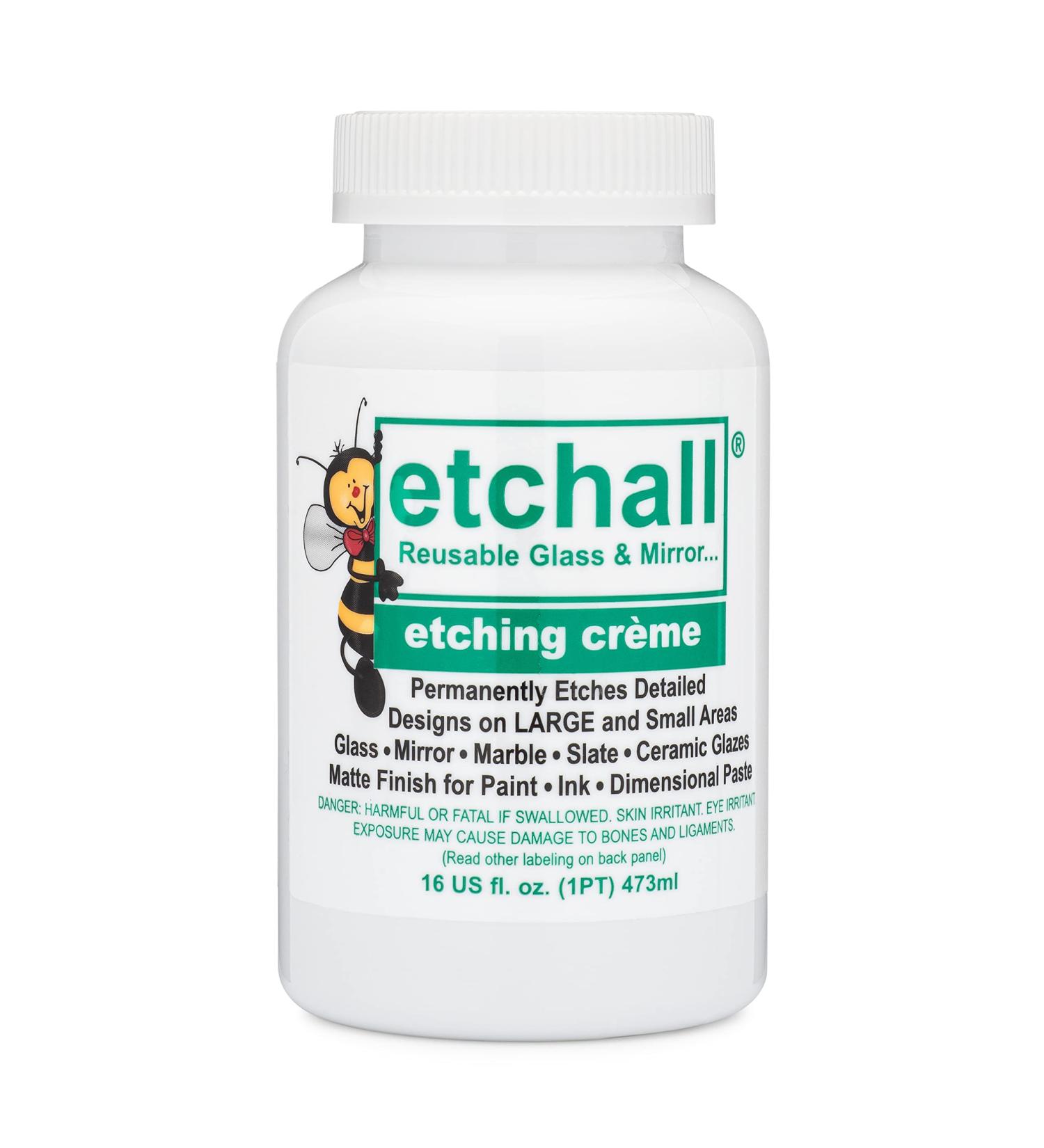 Etchall Etching Cream (16oz) for Glass, Mirrors, Ceramics, Porcelain, Marble, Slate - Smooth Formula, Fast Acting - Ideal for Makers, Creators, Crafters, DIY'ers - Buy Online on GoSupps.com