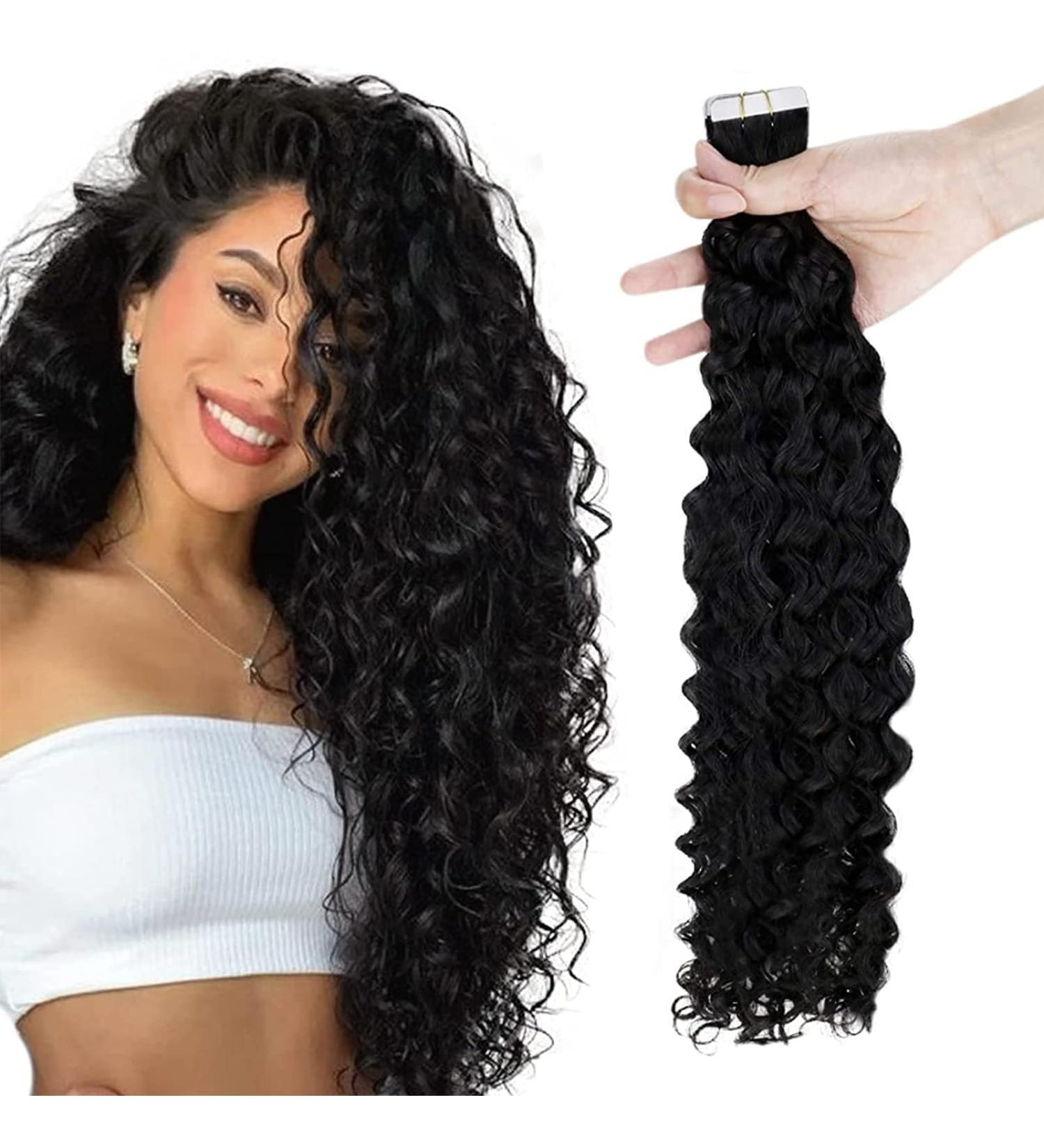Curly Tape in Hair Extensions Off Black Human Hair Tape in Extensions 14 Inch Natural Wavy Tape Hair Extensions Real Hair 50g - Buy Online on GoSupps.com