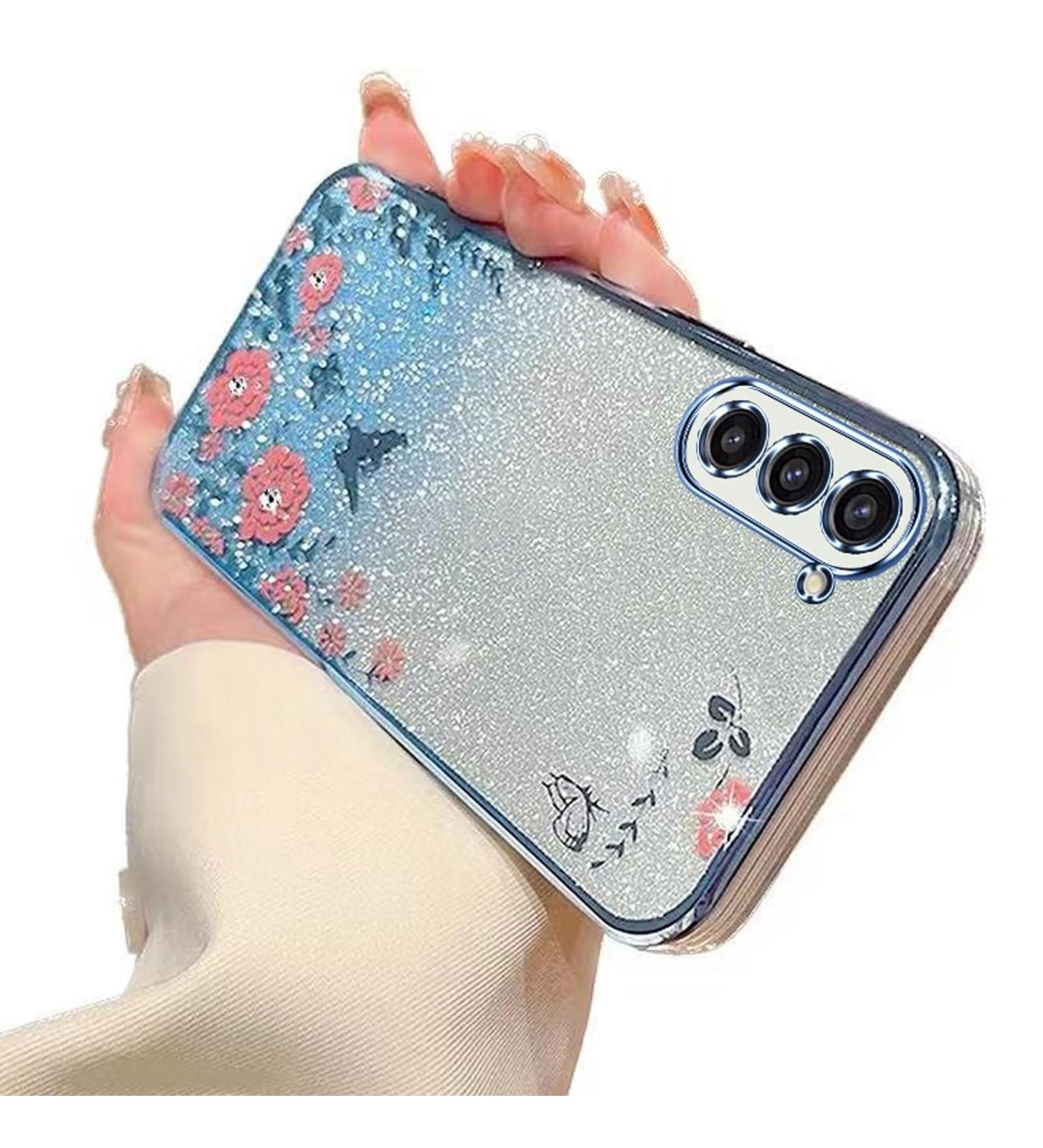Buy Tivenfezk Glitter Diamond Case for Samsung Galaxy S21 FE - Sparkle Flower Butterfly Soft Silicone Rhinestones Cover Protective Blue Frame - Buy Online on GoSupps.com