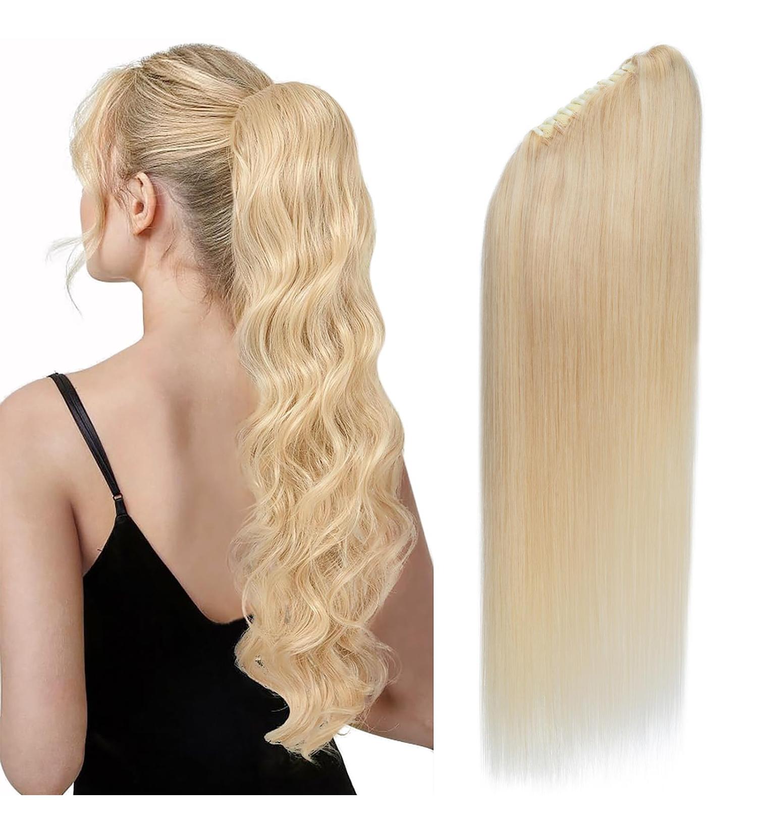SEGOHAIR Claw Clip Ponytail Hair Extensions Human Hair 18 Inch Ponytail Extension Natural Real Hair Straight Remy Hair Extensions-Bleach Blonde(125g) - Buy Online on GoSupps.com