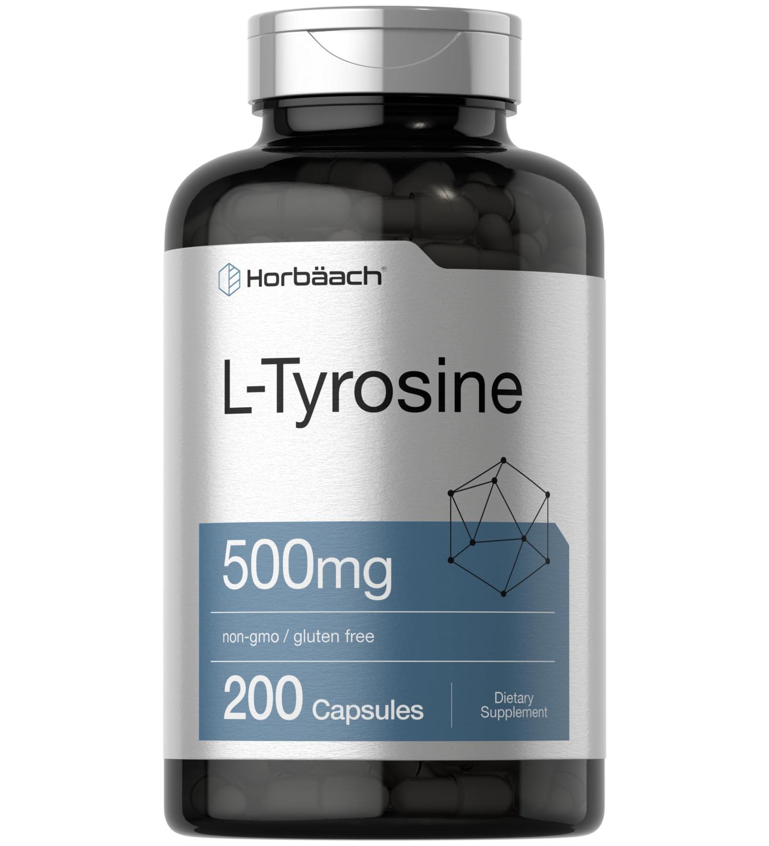 Horb ach L Tyrosine Supplement | 500mg | 200 Capsules | Free Form | Non GMO Gluten Free Supplement - Buy Online on GoSupps.com