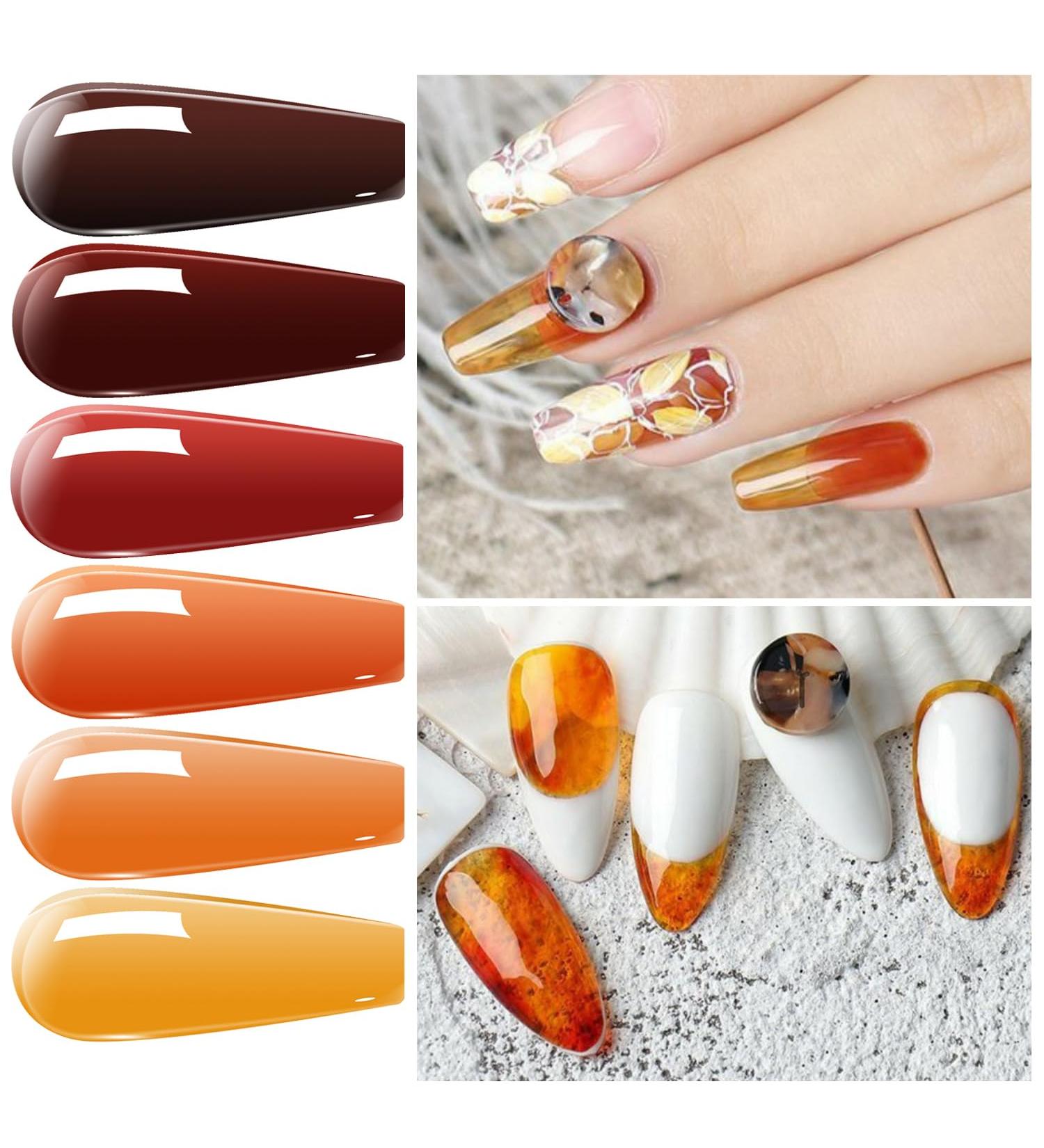 Vishine Amber Jelly Crystal Gel Nail Polish Collection Translucent Tortoise Shell Nails Red Coral Burnt Orange Grey Amber Brown 6 Colors Soak Off UV LED Nail Art Kit 8ml - Buy Online on GoSupps.com