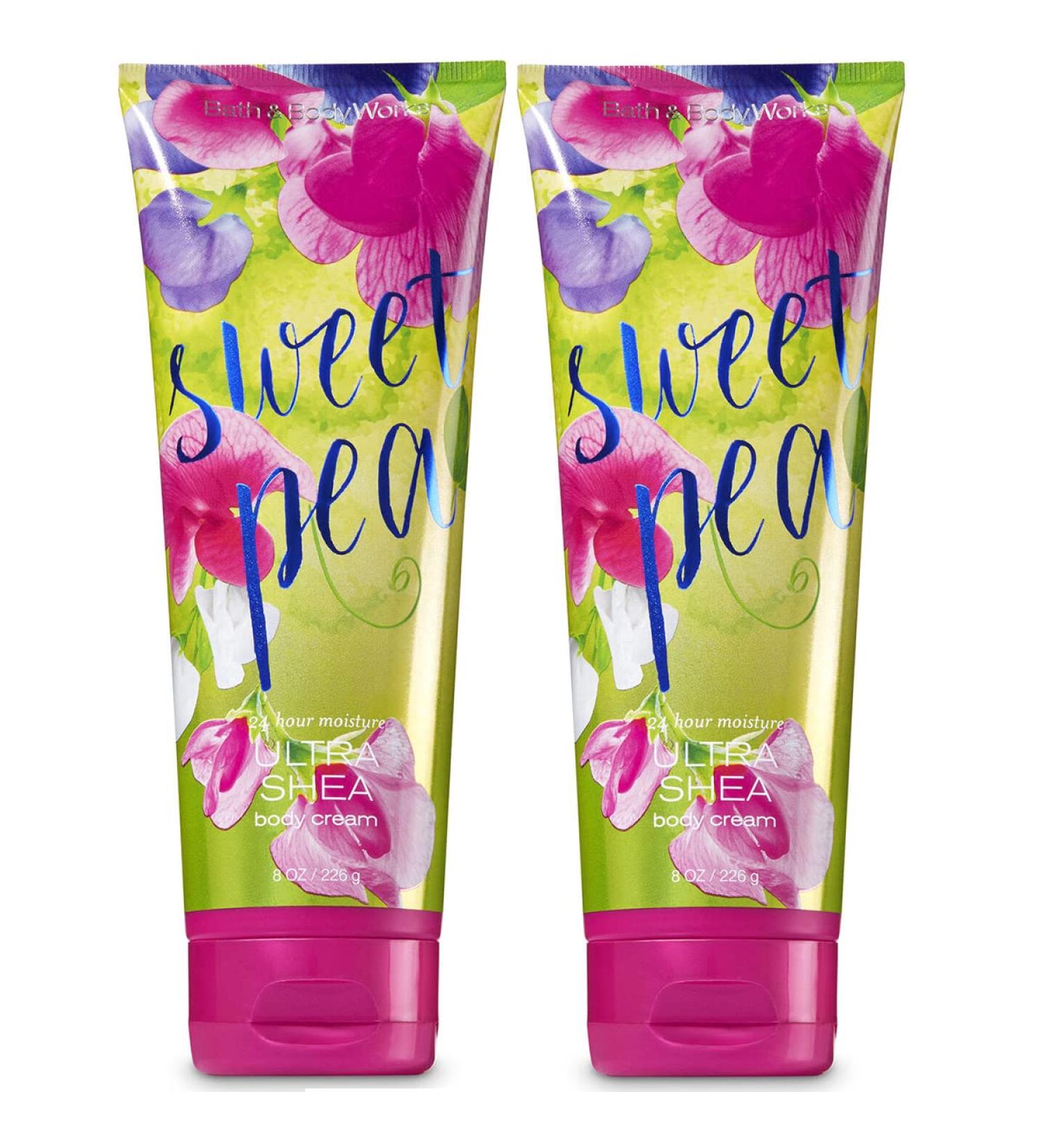 Bath & Body Works SWEET PEA Ultra Shea Body Cream 8fl Oz I 226gm Each - ( Bundle of 2 Creams ) 24 hour Moisture