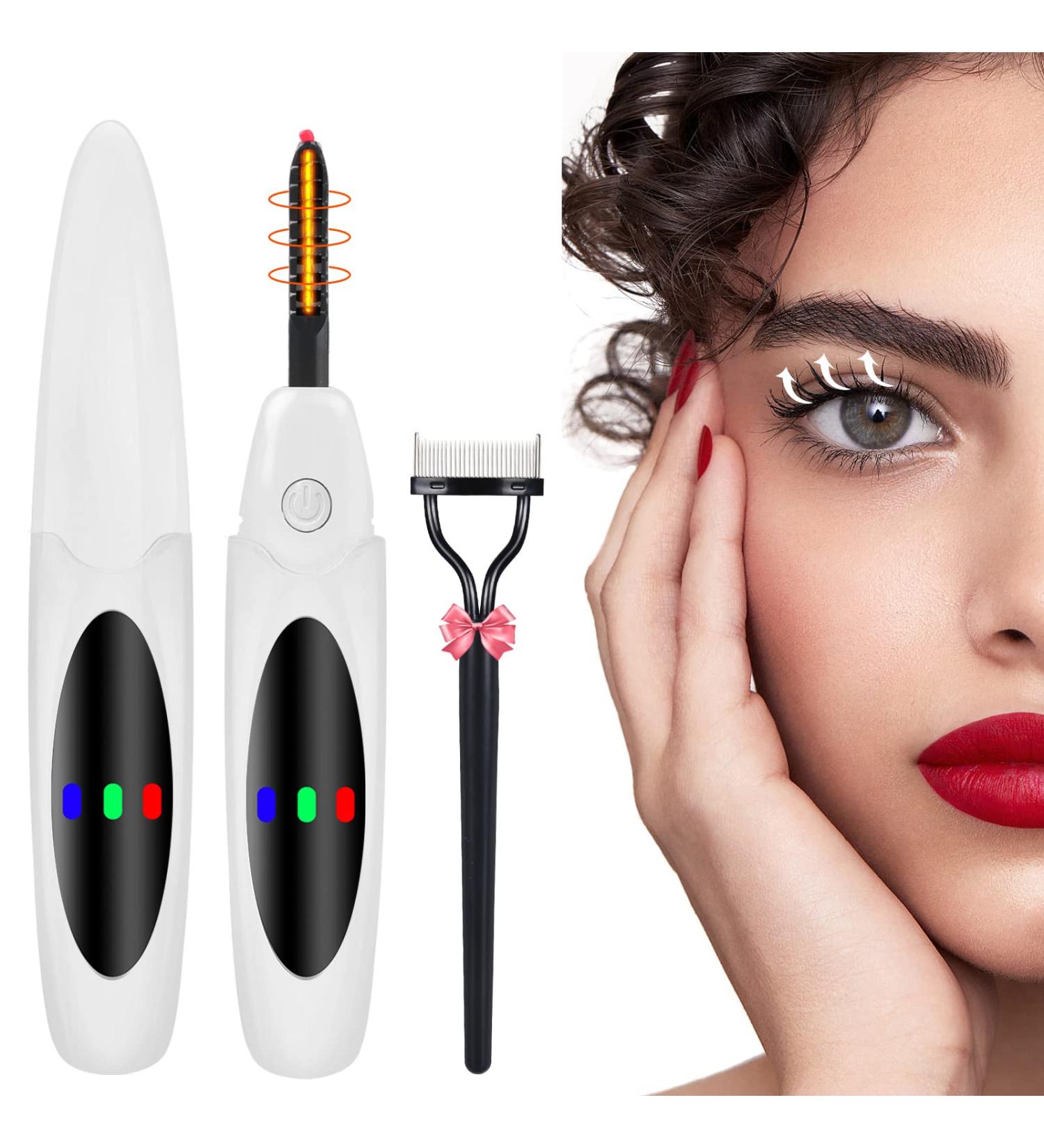 Rechargeable Heated Eyelash Curler with Comb | 3 Temperature Settings for Quick & Long-Lasting Curl | Electric Makeup Tool in White - Buy Online on GoSupps.com