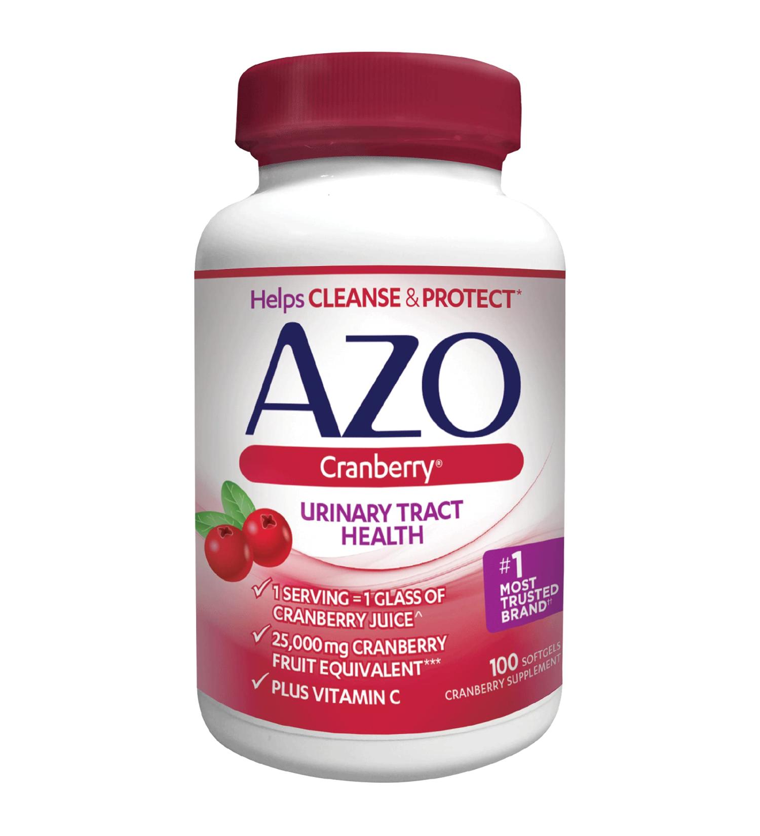 AZO Cranberry Urinary Tract Health Supplement - 100 Softgels, Sugar-Free, Non-GMO - 1 Glass Juice Equivalent - Buy Online on GoSupps.com