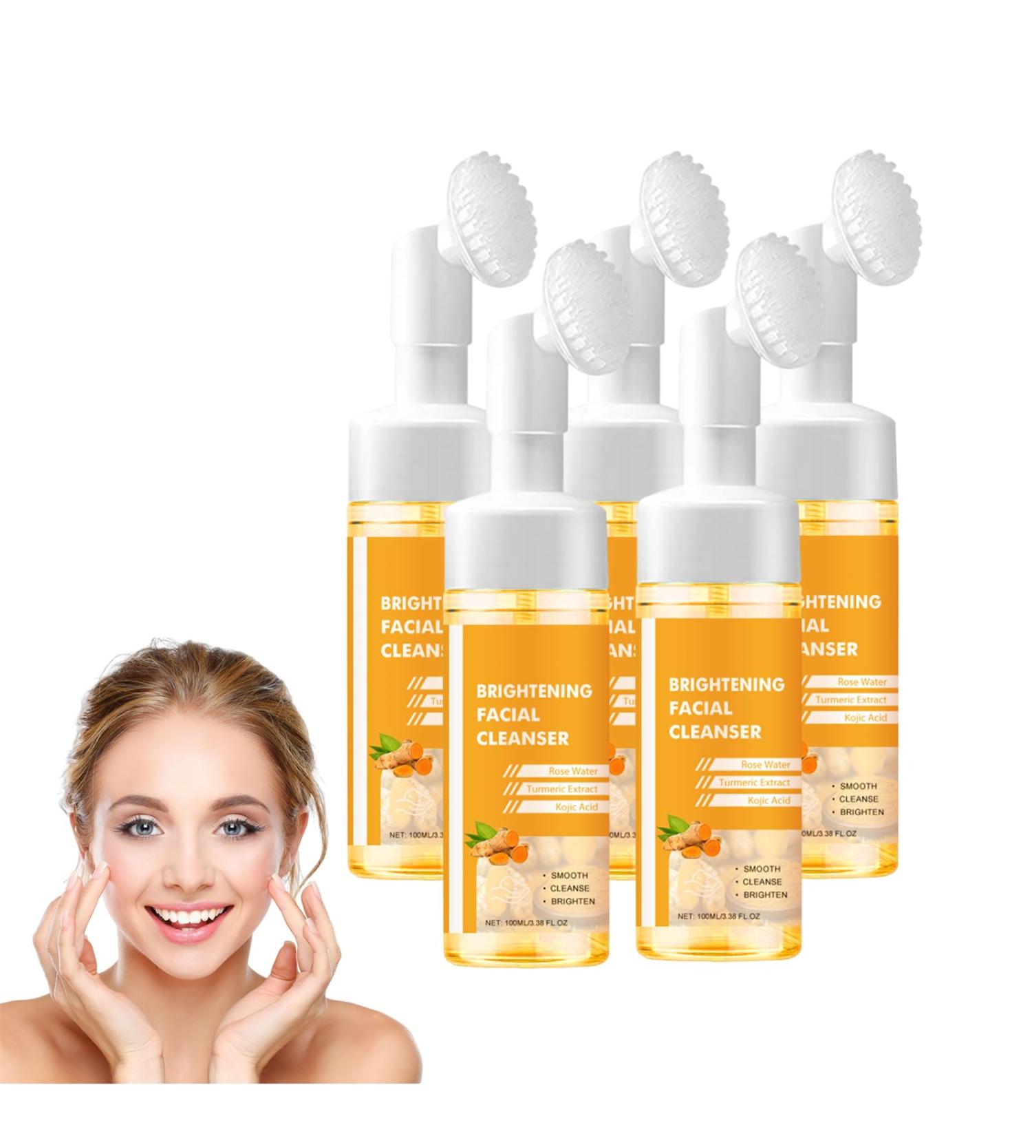 VKaoess Turmeric Foaming Facial Cleanser with Soft Brush Deep Cleansing Exfoliating Face Wash for All Skin Types Brightening Glow Blackhead and Oil Appearance Control 100ml 5 Bottles - Buy Online on GoSupps.com