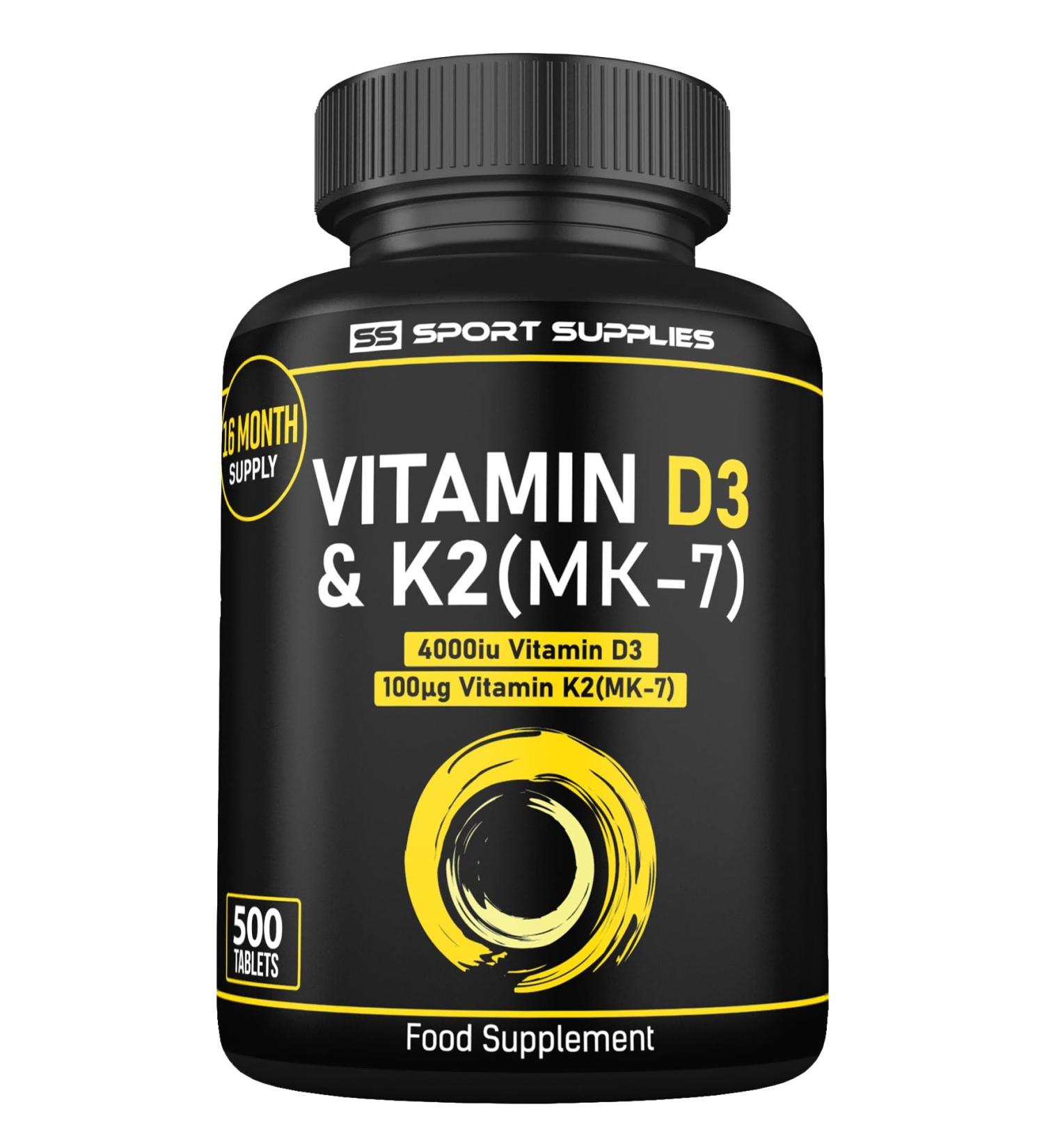 Vitamin D3 K2-500 Micro Tablets - 16 Month Supply - Vitamin d3 4000 iu and k2 100 g (MK7) - Vegetarian and UK Manufacture - Supports Immune Sytem & Bone Health - Buy Online on GoSupps.com