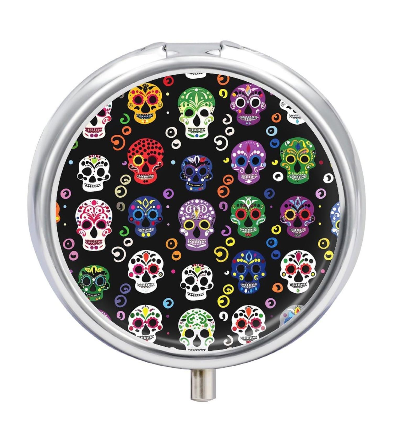 Travel Pill Box Organizer - 3 Compartment Round Case with Swirls & Dots - Portable Medicine Holder for Purse & Pocket - Buy Online on GoSupps.com