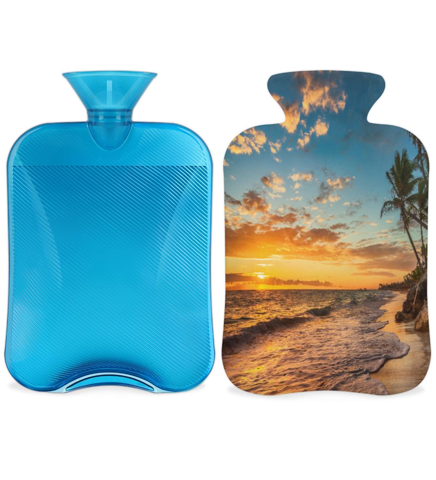 Sunrise Tropical Beach Hot Water Bottle 2L - Fluffy Cover for Cozy Pain Relief - Ideal for Back Neck & Shoulders - Buy Online on GoSupps.com