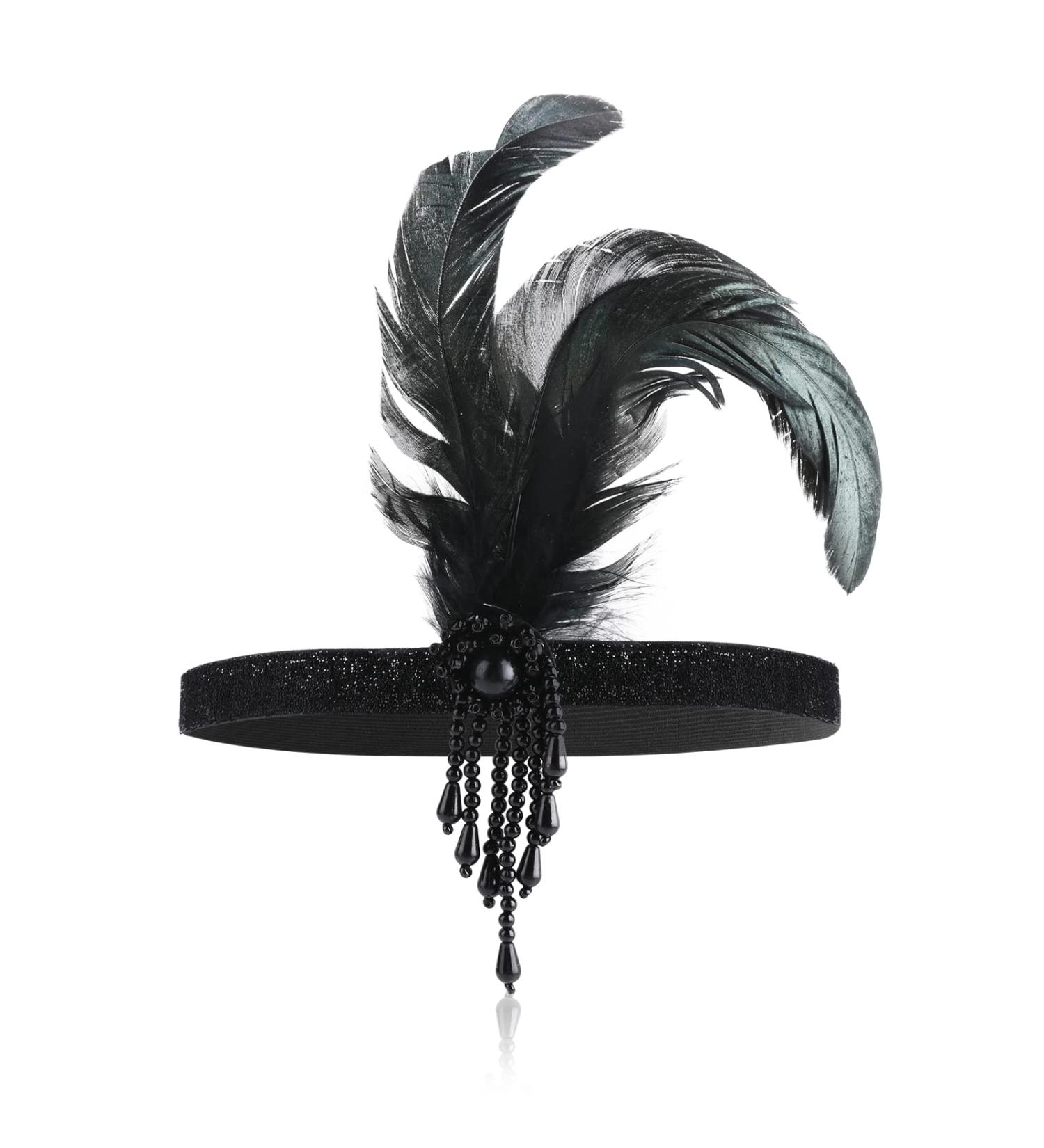 WLLHYF Feather Flapper Headpiece | 1920s Black Rhinestone Headband for Women | Gatsby Party Hair Accessory - Buy Online on GoSupps.com