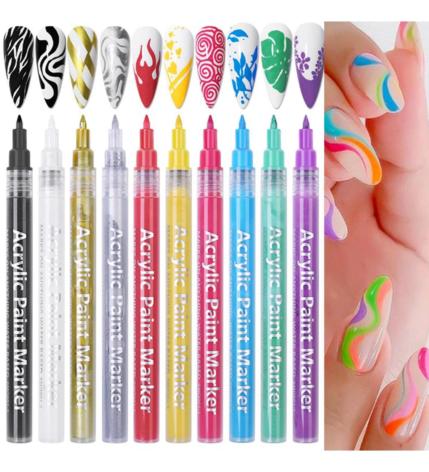 10 Pcs Nail Art Painting Pen 3D Painted Nail Drawing Pen Set Nail Polish Pens Fine Tip Nail Paint Line Pen Quick Dry Waterproof Nail Paint Tool for Nail Art 10 Colors - Buy Online on GoSupps.com