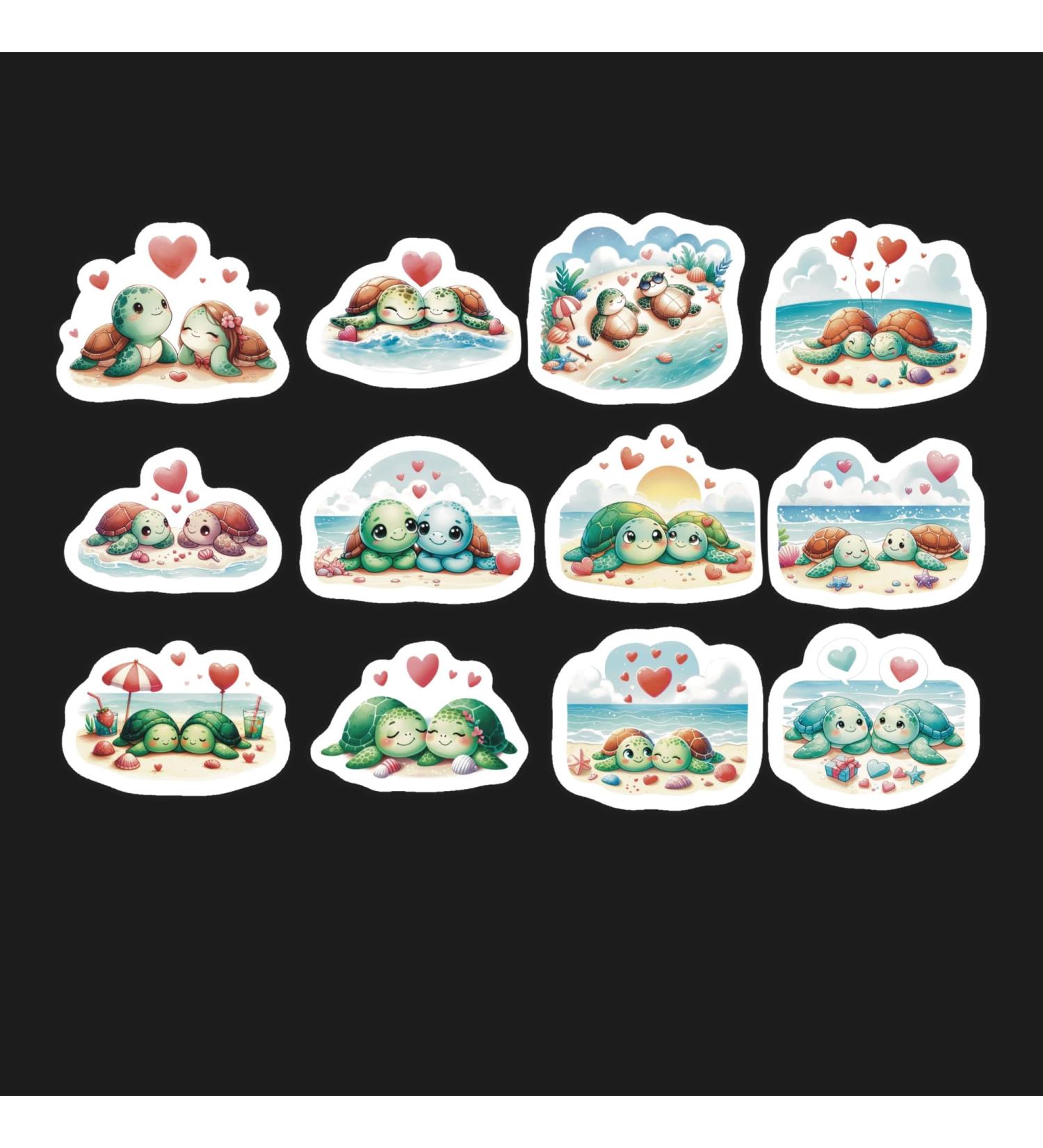 Valentine Sea Turtle Stickers. Set of 24 Stickers (2 Sets of 12) Valentine Stickers Sea Turtle Stickers Love Stickers Baby Turtles Heart Stickers (Glossy 2.5) (Glossy 1.5) glossy 1.5