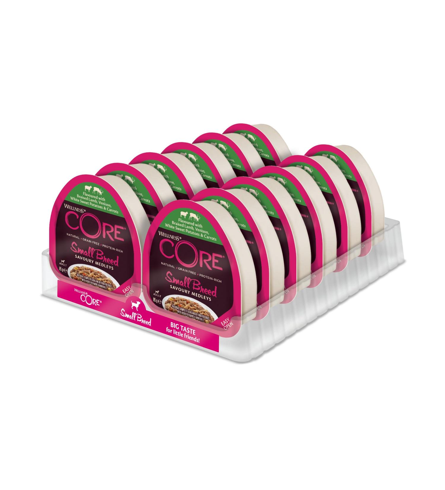 Wellness Core Small Breed Savory Medleys - Grain Free Wet Dog Food (Lamb & Wild) 12 x 85g - High Meat Content for Small Dogs - Buy Online on GoSupps.com