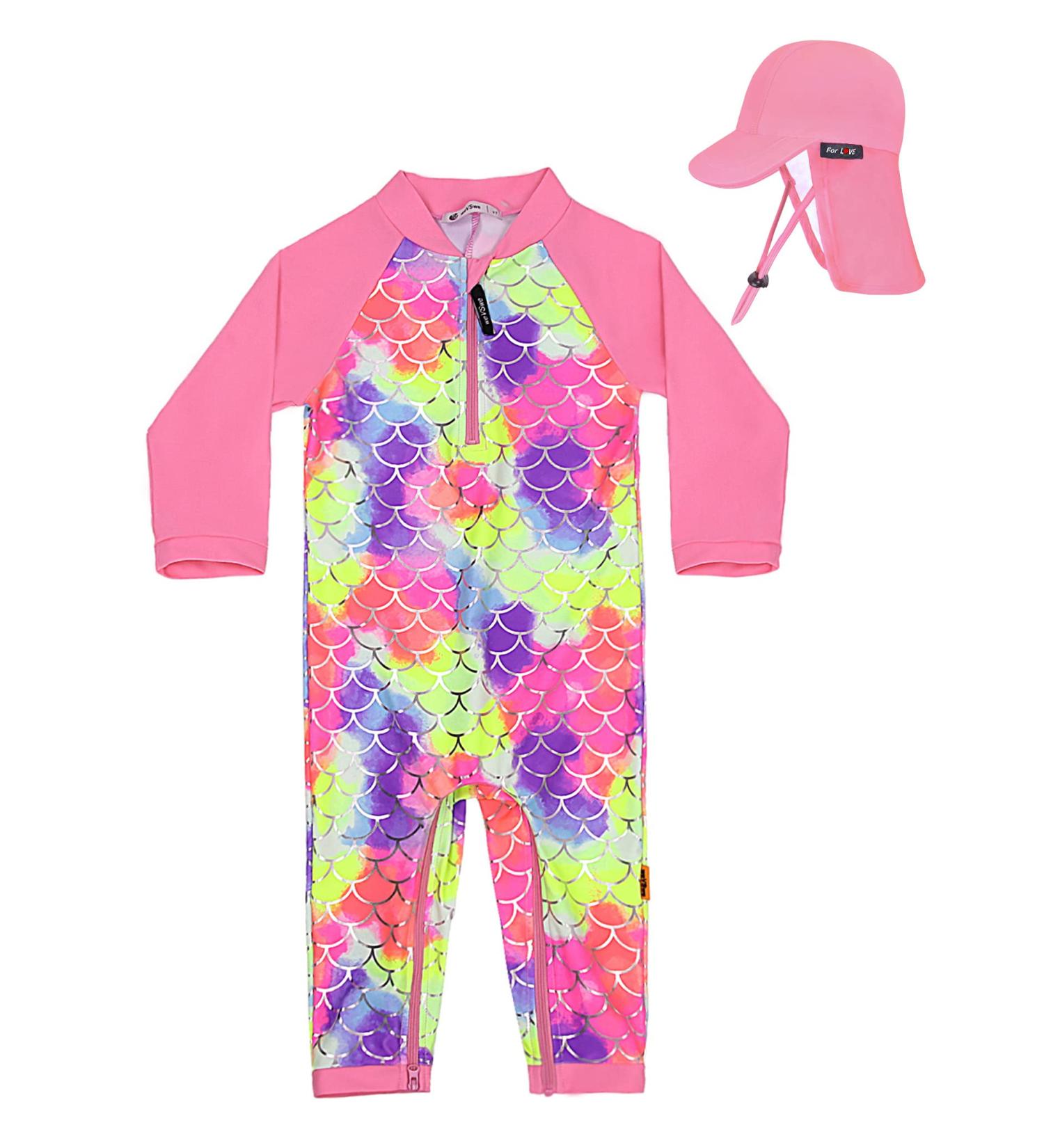UV Protection Rash Guard Swimsuit with Sun Hat | weVSwe Baby Girl Swimming Costume | 18-24 Months Fish Scales-2 - Buy Online on GoSupps.com