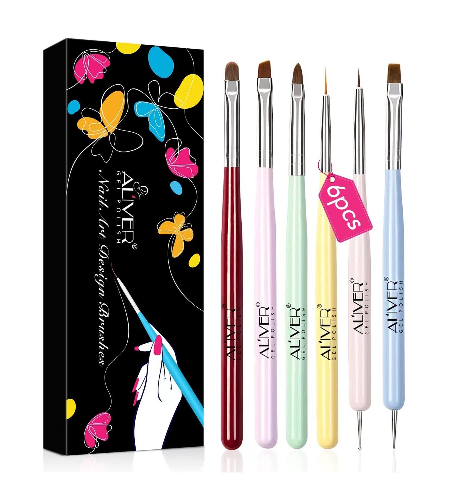 Nail Art Brushes Set for Salon Quality Manicures - Gel Polish Design Pen, Nail Extension & Builder Gel Brush, Liner Brush, Dotting Pen - DIY Manicure Tools - Buy Online on GoSupps.com