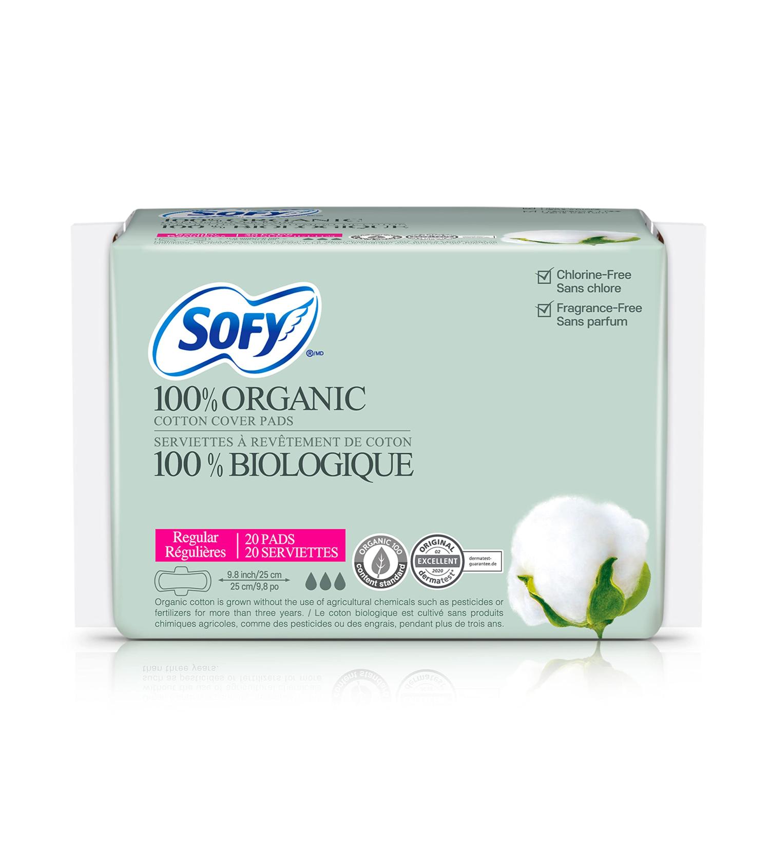 Sofy Organic Cotton Sanitary Pads - Certified Organic Regular Napkins with Super Absorbency | Chlorine, Chemical, SAP Free | Ultra Thin Leak Protection | 20 Count - Buy Online on GoSupps.com