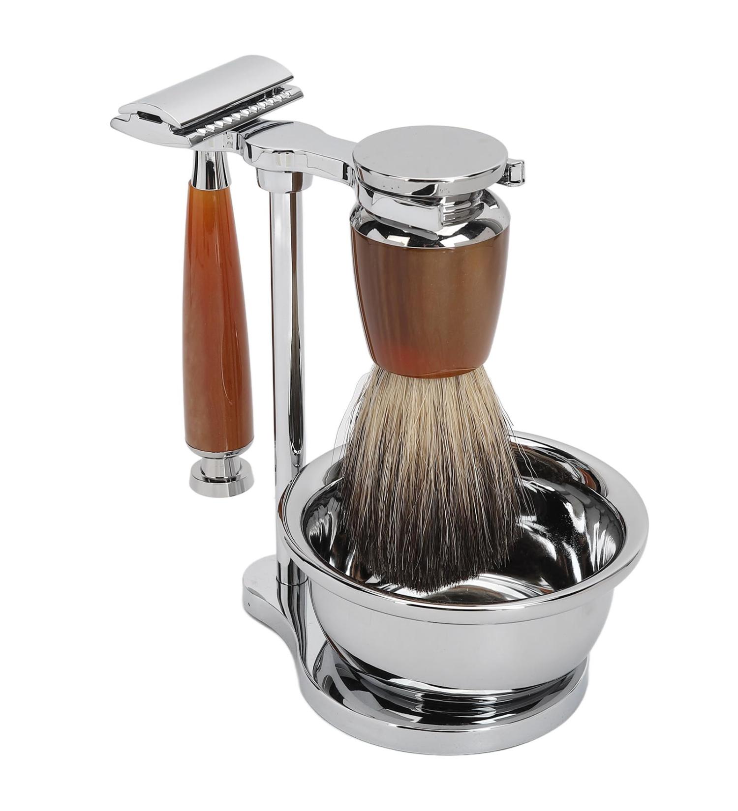 Men's Shaving Brush Set | Professional Safety Grooming Kit | Beard Brush Trimmer Soap Stand & Bowl | Vintage Style - Buy Online on GoSupps.com