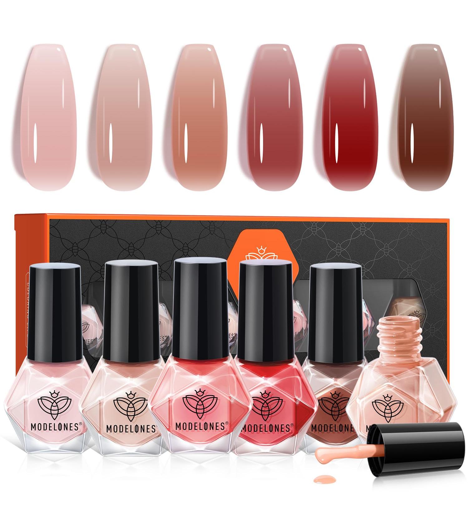 Modelones Nail Polish Set-6 Colors Jelly Nude Brown Red Pink Nail Polish Quick Dry Nail Polish Finger Nail Polish Bulk Manicure Diy Nail Art Salon Home - Buy Online on GoSupps.com