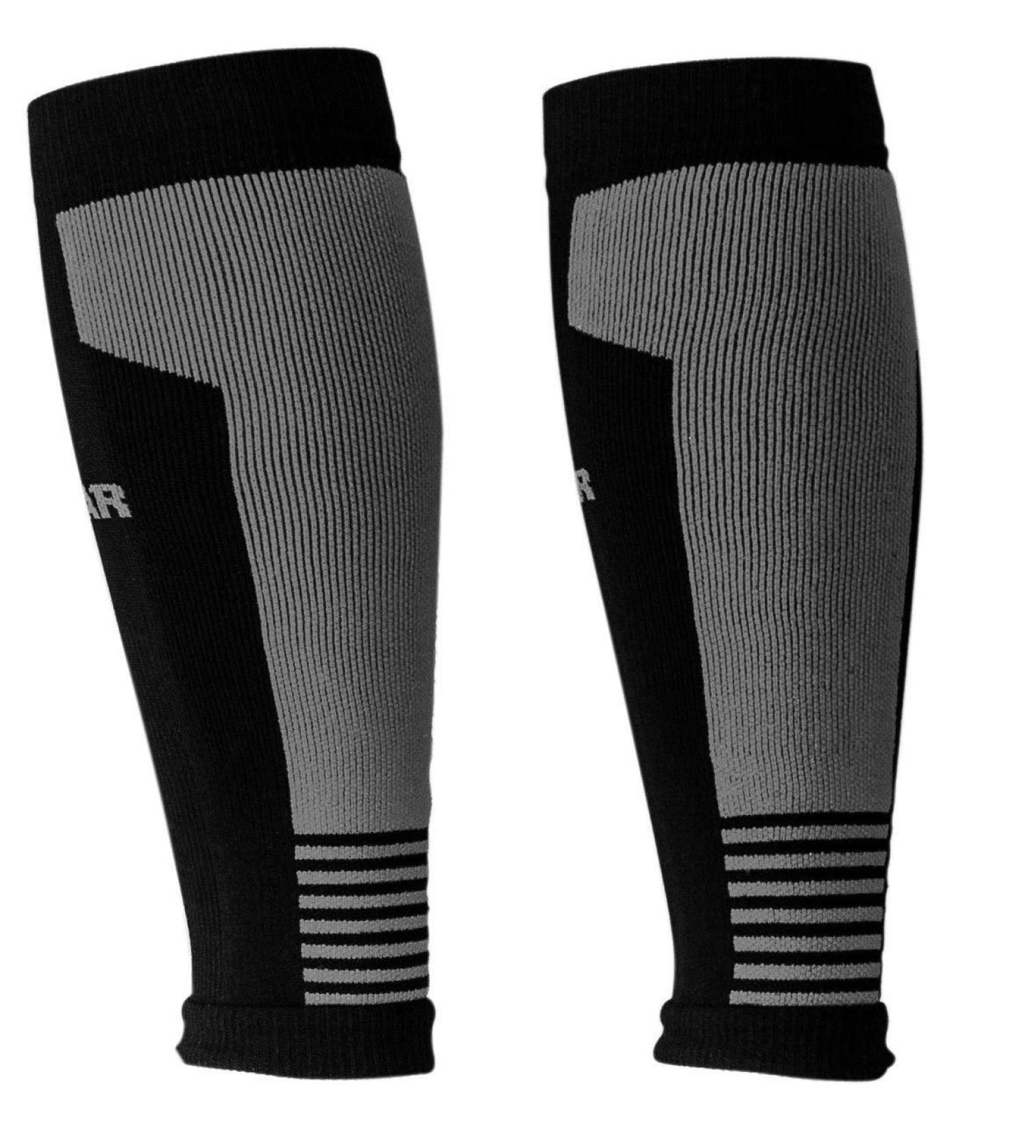 Compression Calf Sleeves for Running & Sports Recovery | Graduated Muscle Support - Large/XL - Black/Gray  - Buy Online on GoSupps.com