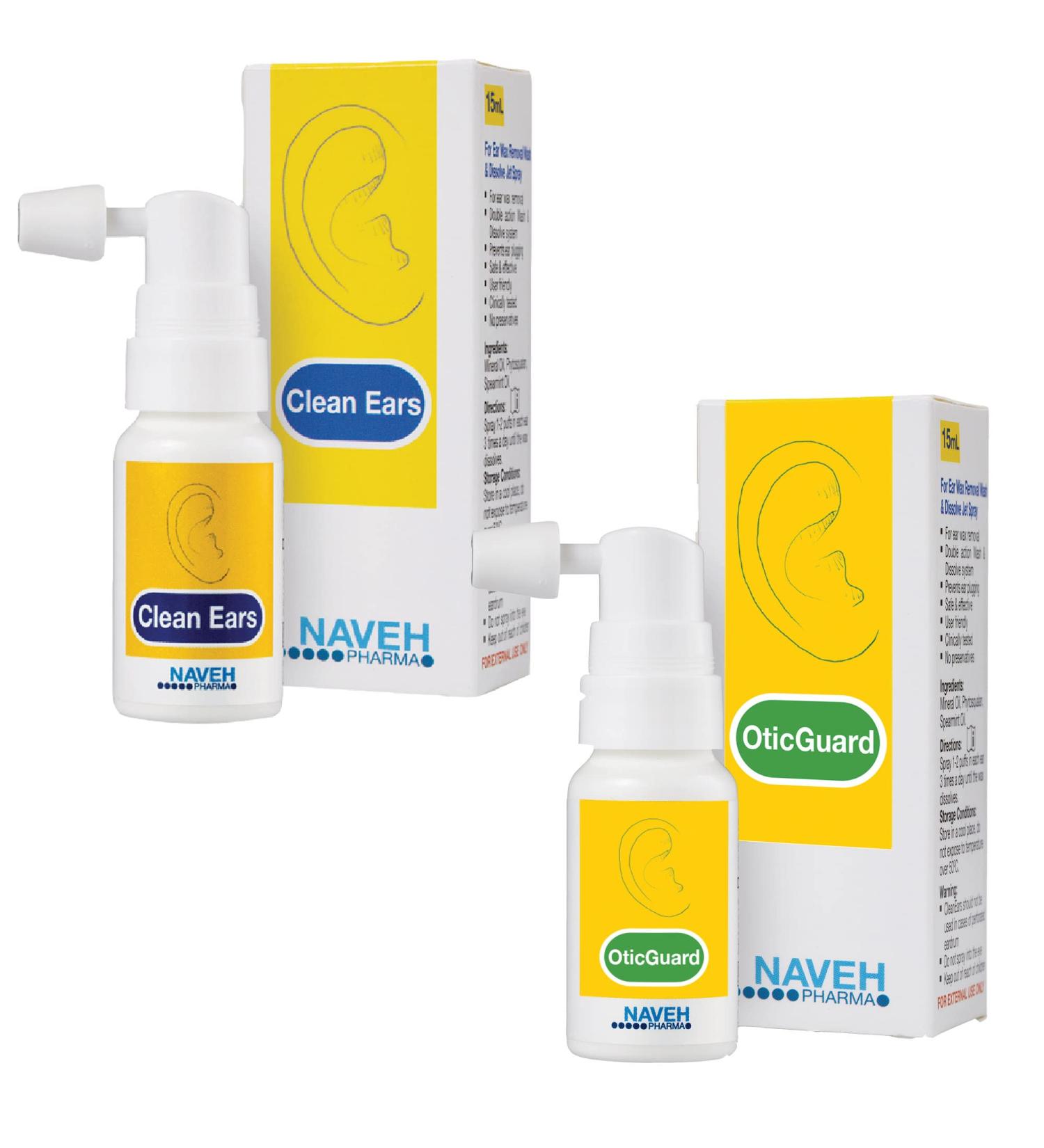 Naveh Pharma CleanEars Earwax Removal Spray + Otic Guard Ear Infection Spray Combo Pack - 1 Fl Oz Each - Buy Online on GoSupps.com