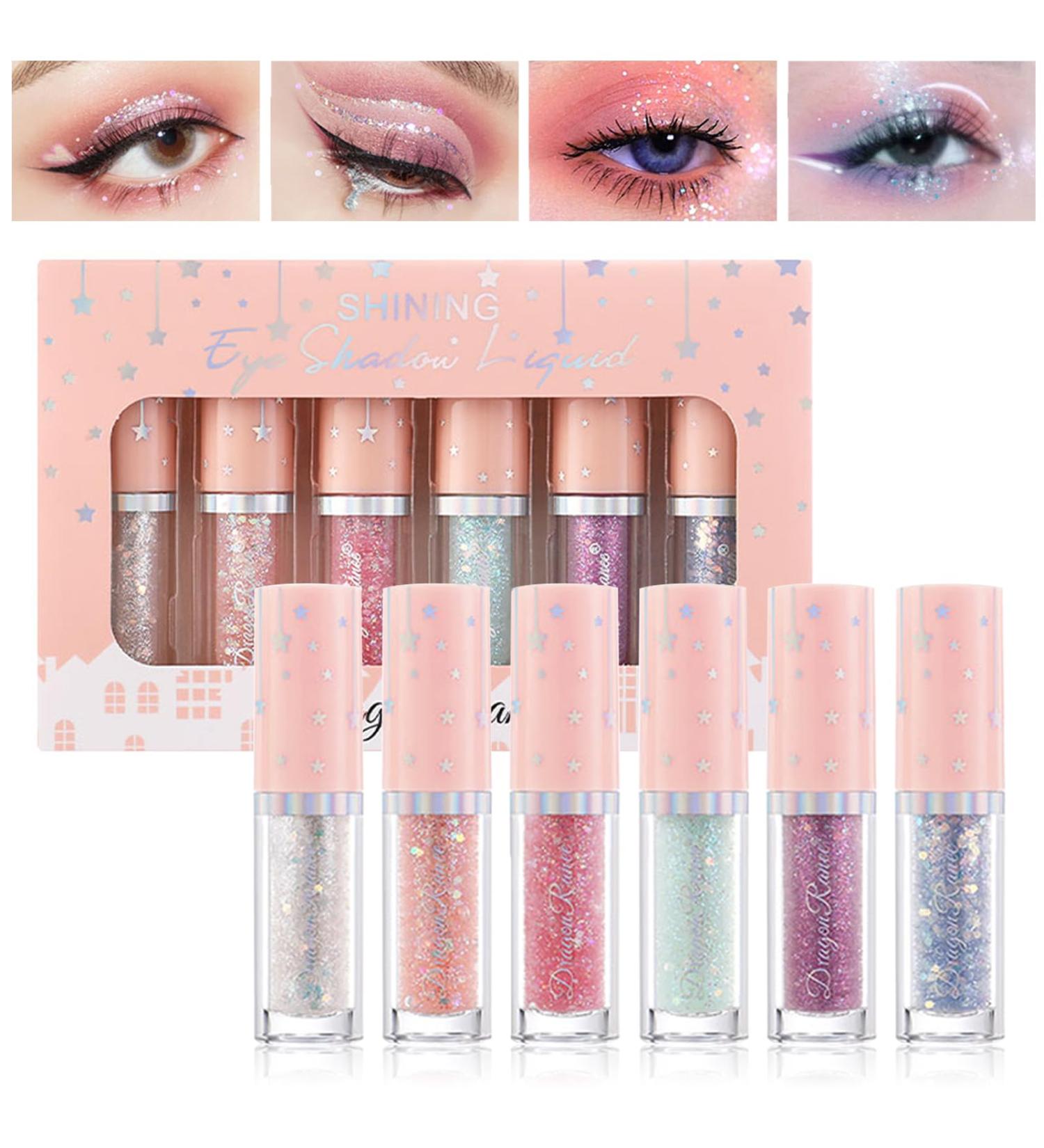6 Colors Liquid Glitter Eyeshadow - Waterproof Long Lasting Gel High Pigmentation - Create Dazzling Eye Makeup (Set B - Buy Online on GoSupps.com