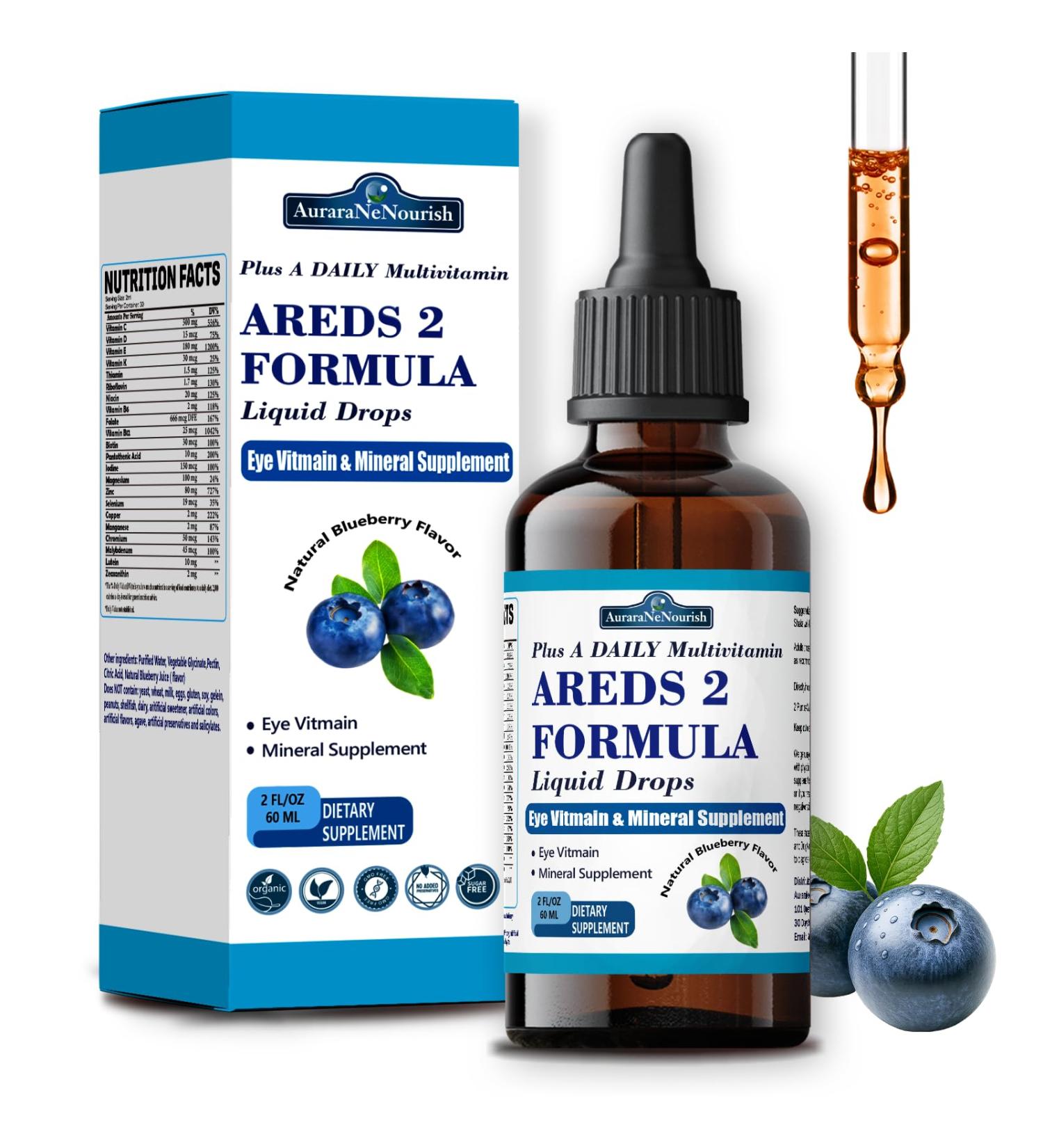 AREDS 2 + Formula Liquid Drops for Macular Health 22-in-1 Eye Vitamin & Mineral Supplement w. Lutein and Zeaxanthin Copper Zinc Vitamin C E | Support Vision Immune & Vitality | Vegan Non-GMO - Buy Online on GoSupps.com
