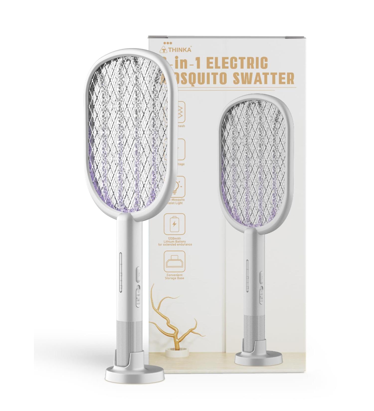 THINKA 2-in-1 Electric Mosquito Swatter - Rechargeable Powerful Indoor/Outdoor Racket - 3 Safety Layer Diamond Mesh Storage Base Use While Charging. - Buy Online on GoSupps.com