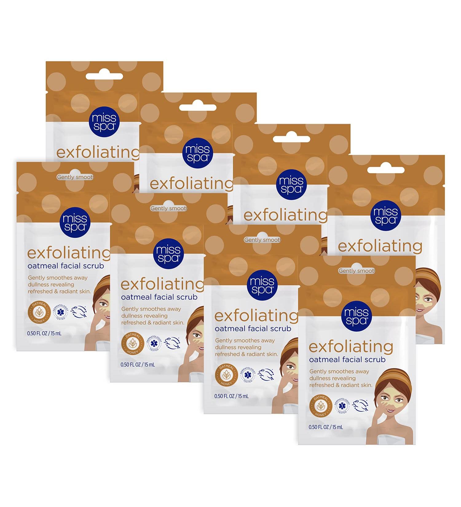 Miss Spa Exfoliating Oatmeal Facial Scrub Oatmeal Face Scrub with Walnut Shell for Smooth Looking Skin Dermatologist Tested 8 Pack