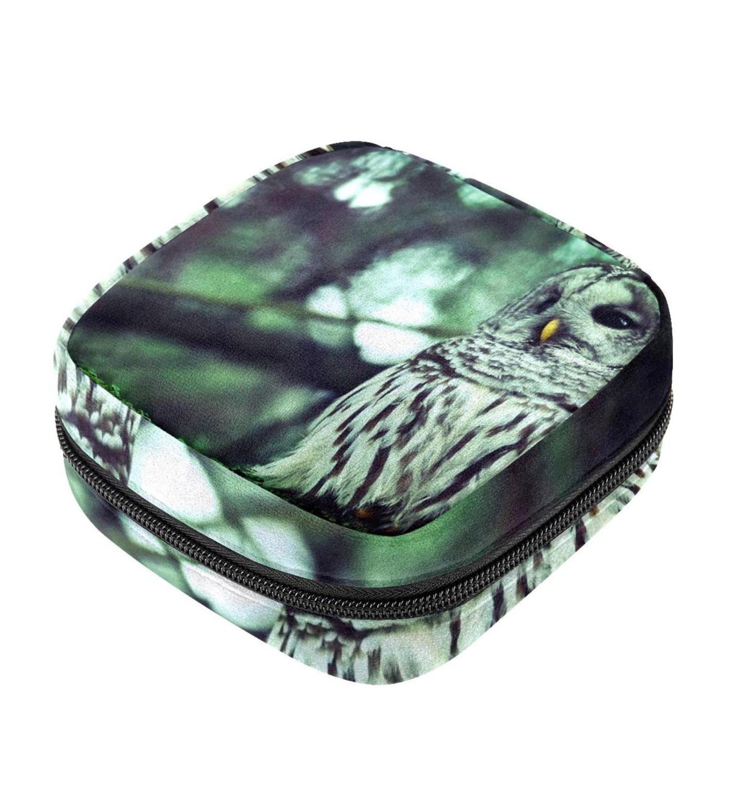 Shop Stylish Menstruation Pad Bag with Zipper | Women's Napkin & Tampon Bag - Lonely White Owl Design - Buy Online on GoSupps.com