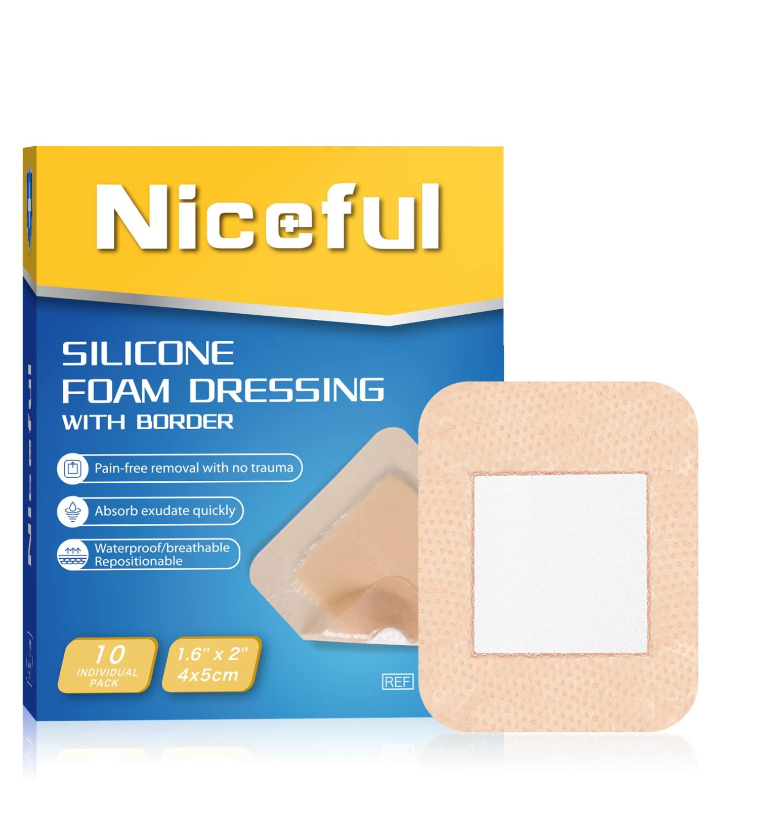 Niceful 10 Pcs Waterproof Silicone Foam Dressing 1.6x2 for Wounds - HSA/FSA Eligible & Absorbent Bed Sore Bandages - Wound Care Dressing (10 Dressings) - Buy Online on GoSupps.com